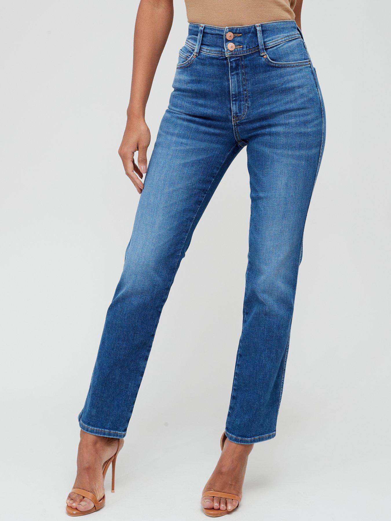 undefined Long Sculpt Straight Fit Jeans With Stretch - Midi Wash