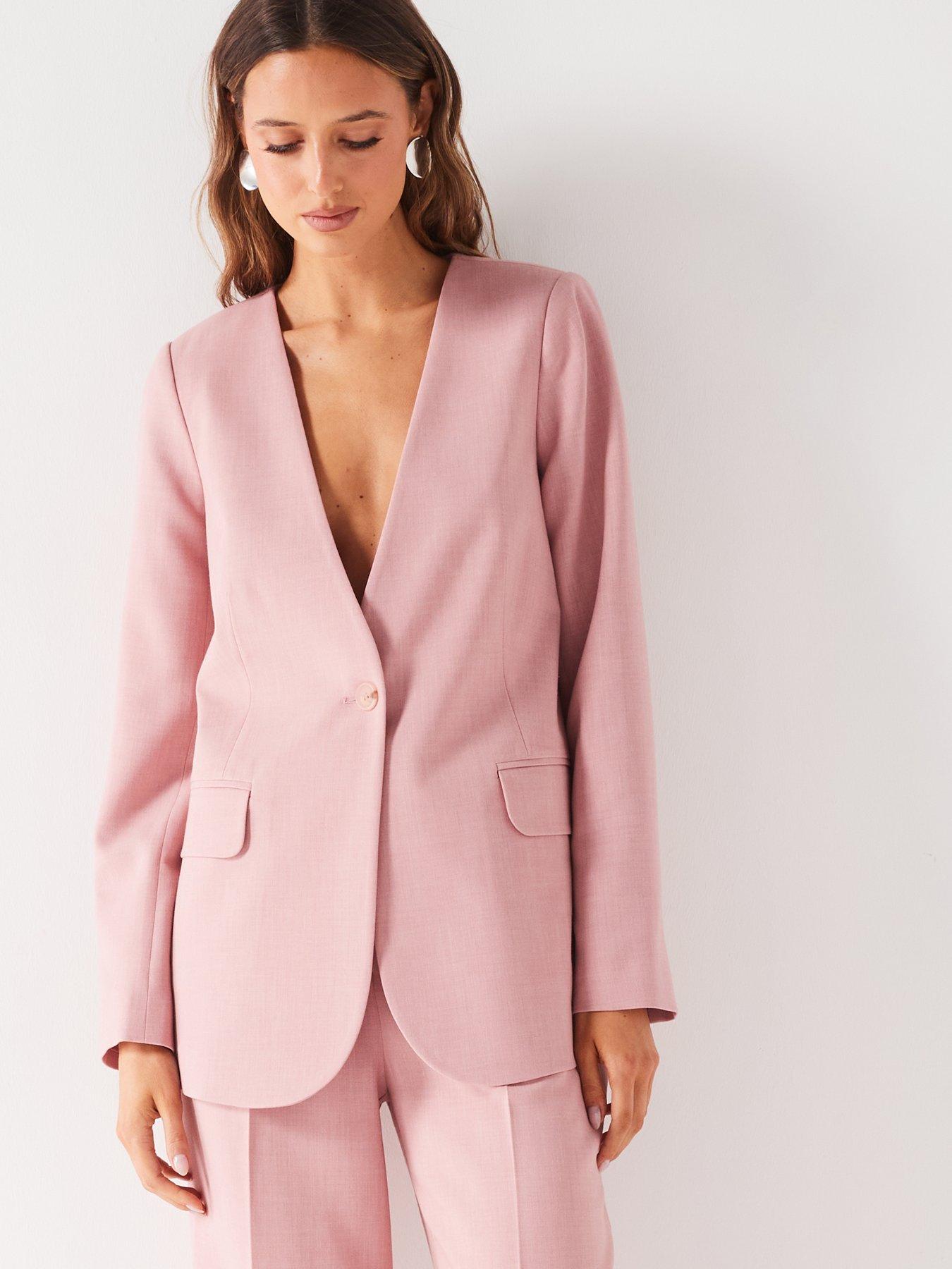 V by Very Collarless Single Button Blazer Pink