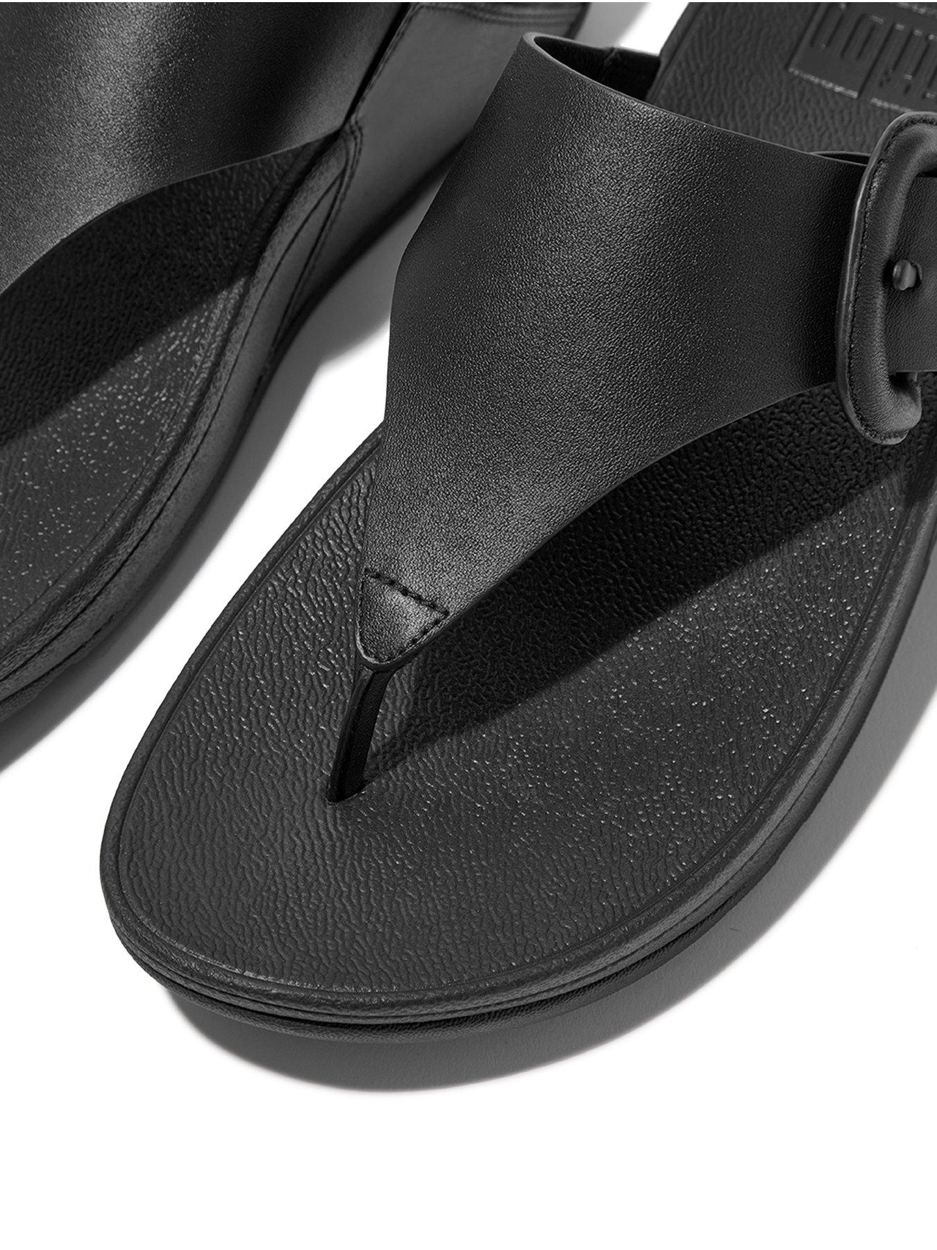 FitFlop Lulu Covered buckle Raw edge Leather Toe thongs Black Very