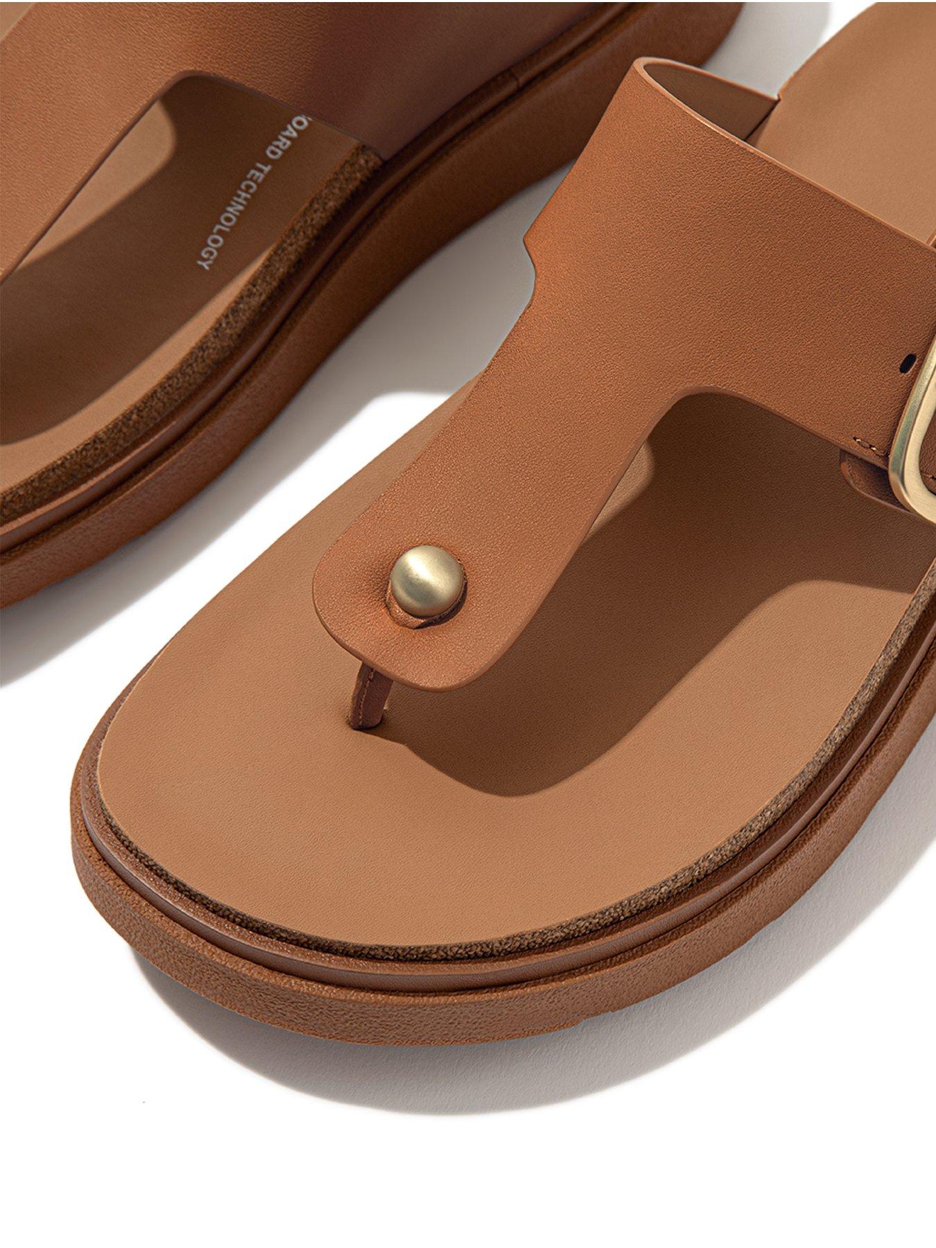Gen ff Buckle Leather Toe post Sandals Light Tan