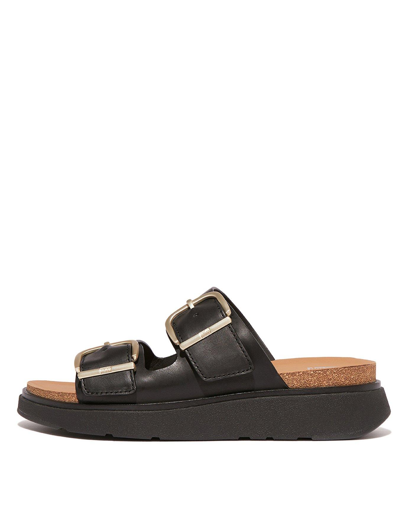 FitFlop Gen-ff Buckle Two-bar Leather Slides - Black
