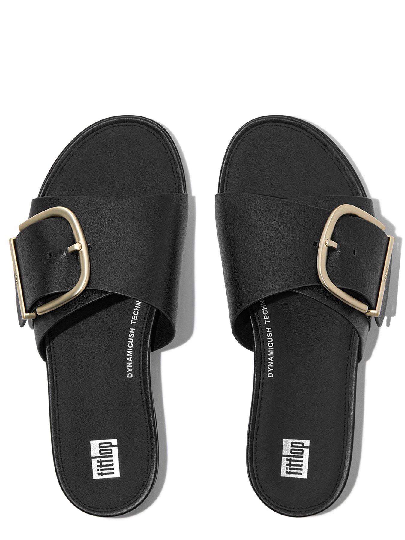 FitFlop Gracie Maxi-buckle Leather Slides - Black | Very.co.uk