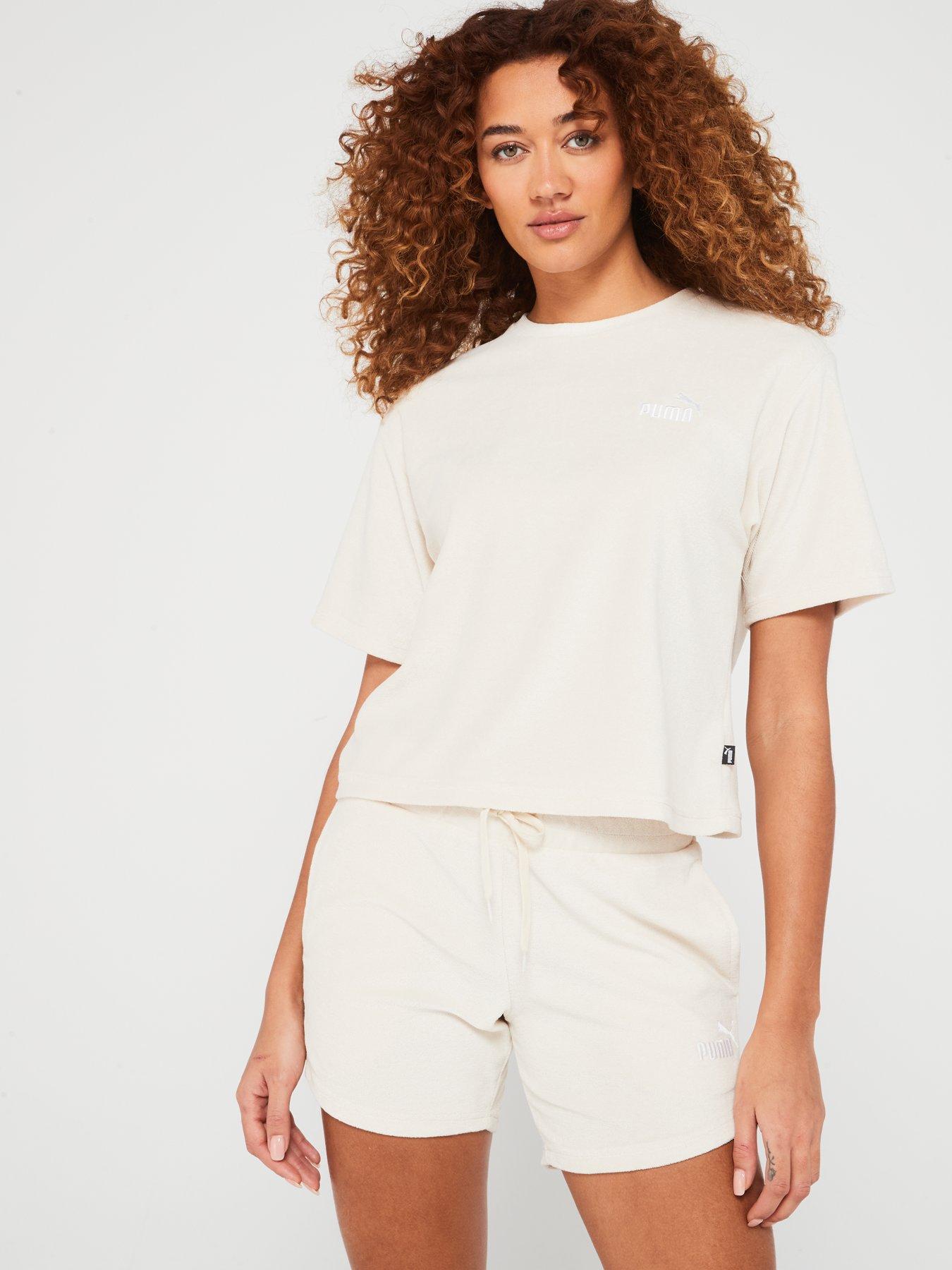 puma women's essentials elevated relaxed cropped t-shirt - cream