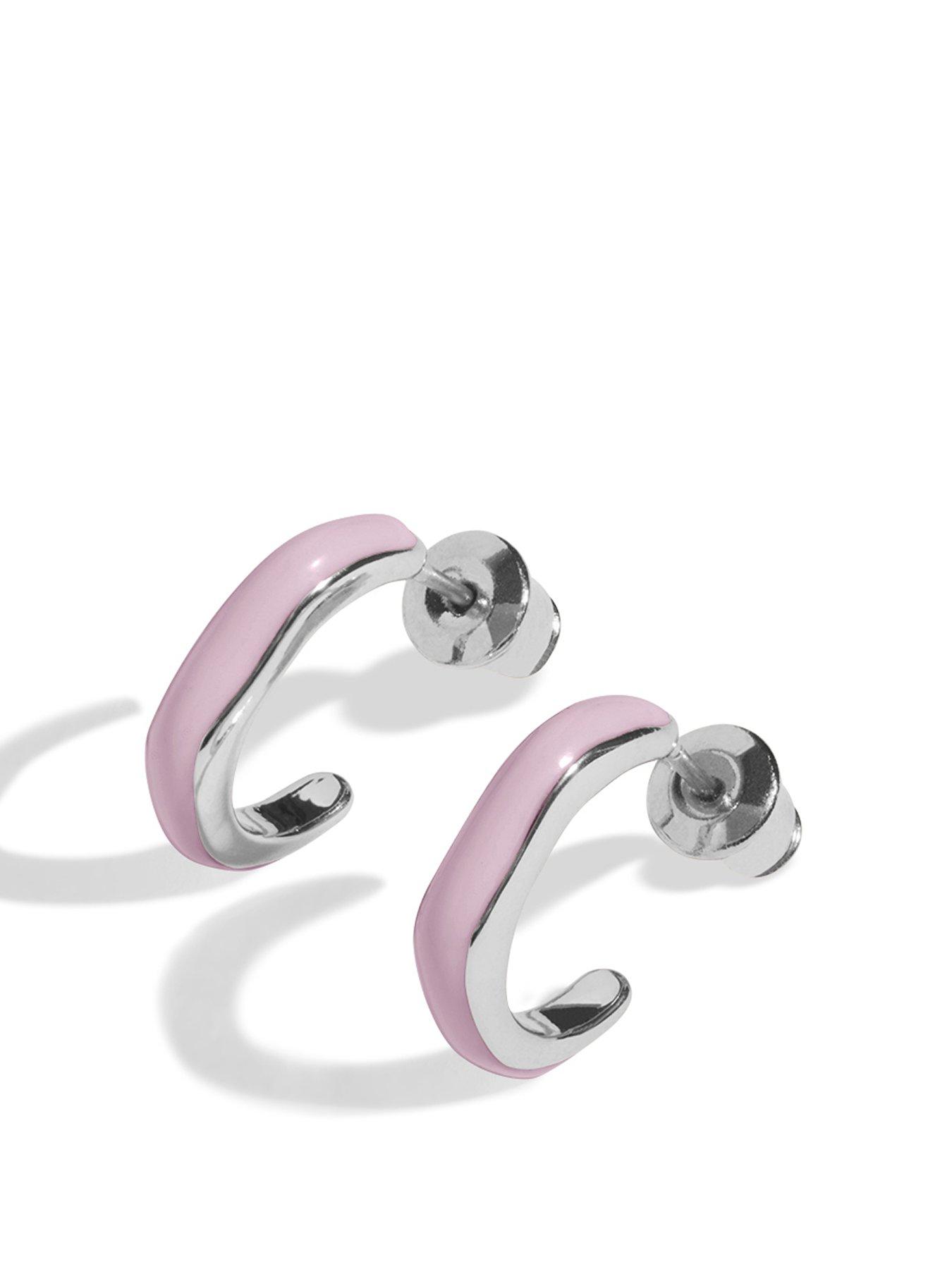 Product photograph of Joma Jewellery Beau Lilac Enamel Silver Hoop Earrings from very.co.uk