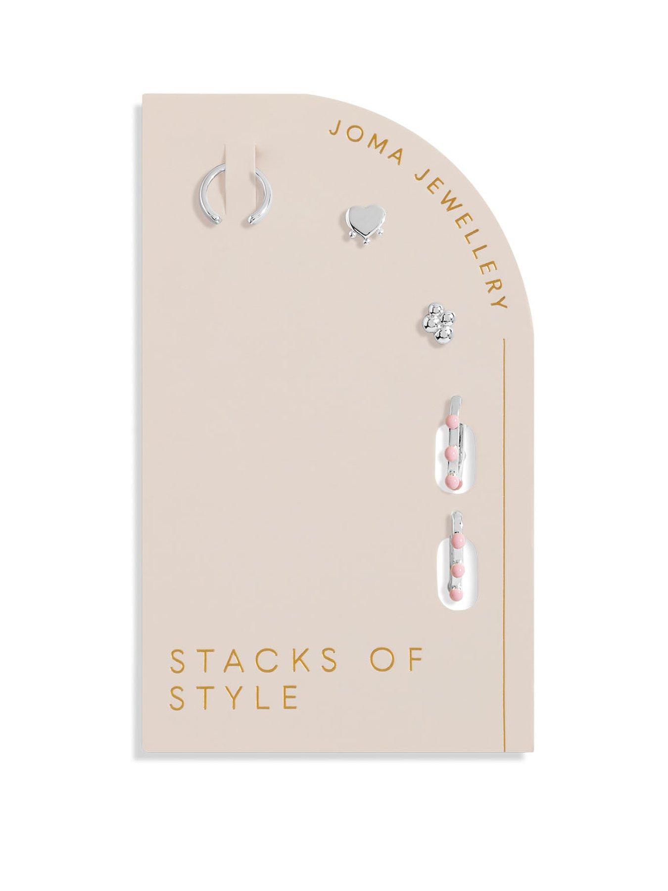 Product photograph of Joma Jewellery Stacks Of Style Pink Enamel Silver Set Of Earrings from very.co.uk