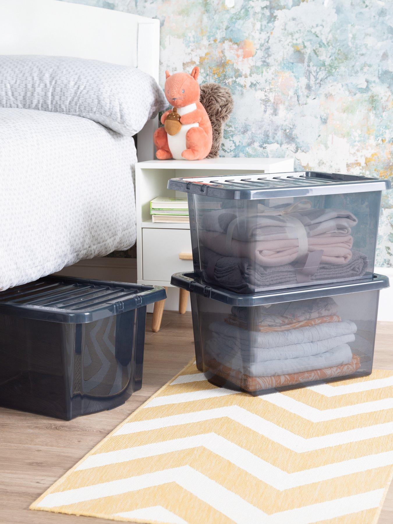 Wham Set of 3 Black Plastic Storage Boxes – 28 litres each