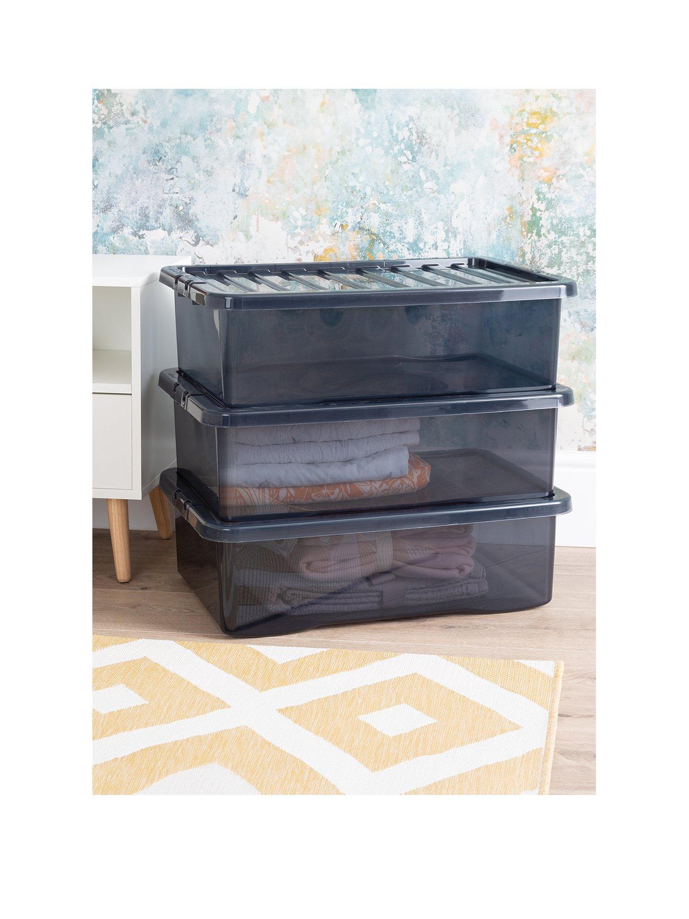 Wham Set of 3 Black Plastic Underbed Storage Boxes 32 litres each very.co.uk