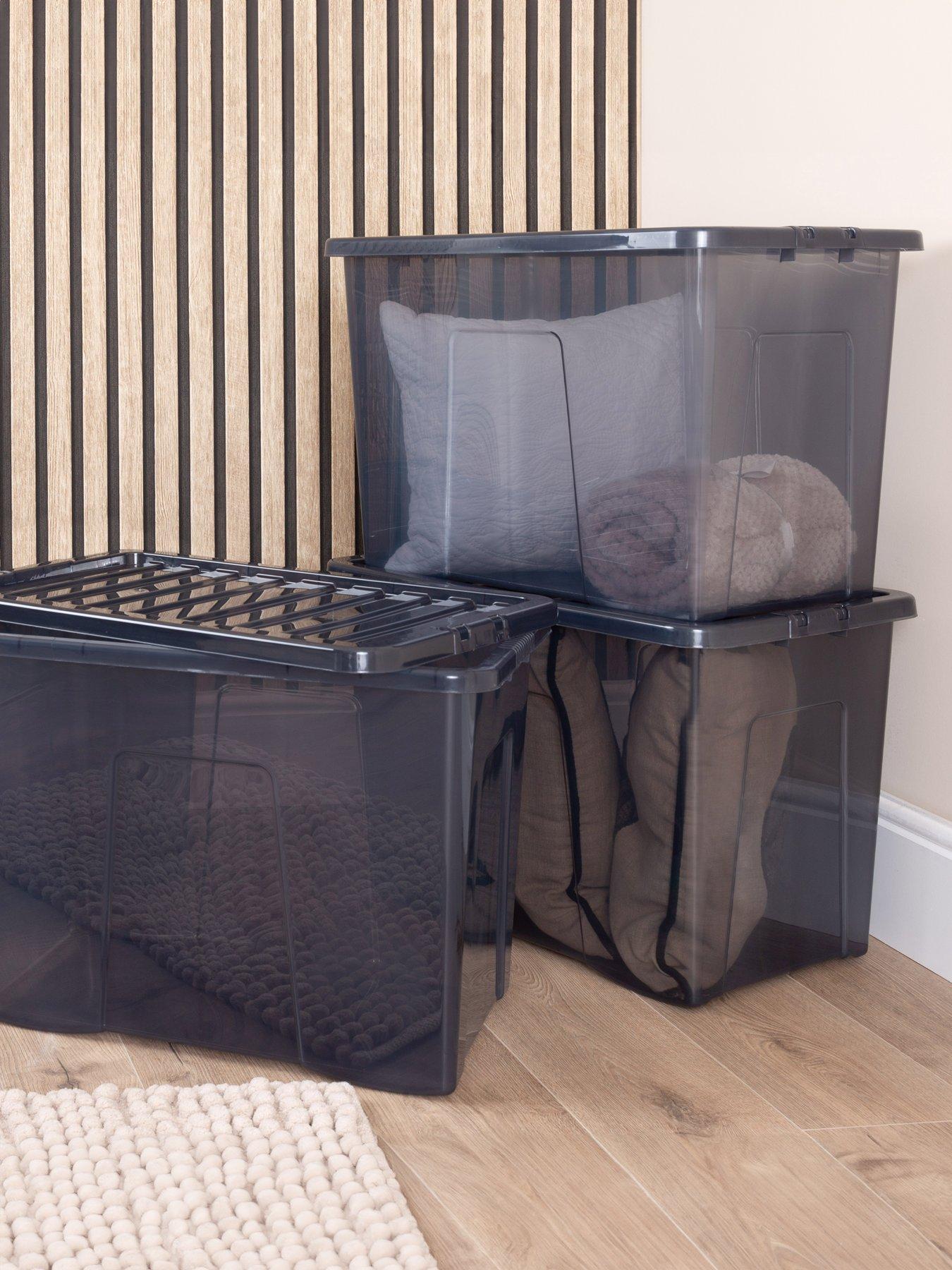 Product photograph of Wham Set Of 3 Plastic Storage Boxes In Black Ndash 80-litre Capacity from very.co.uk