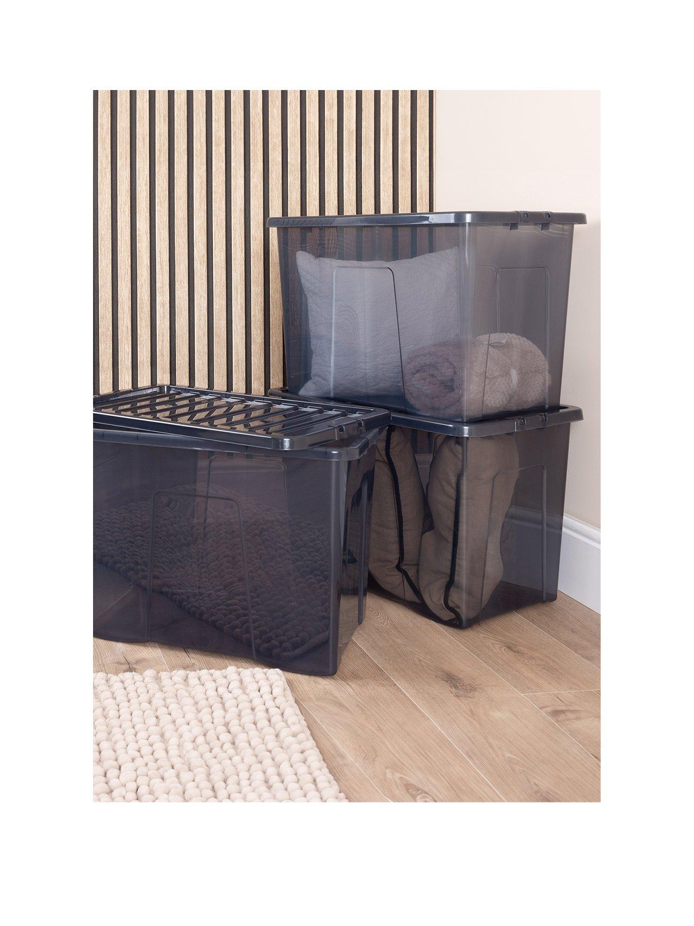 Product photograph of Wham Set Of 3 Plastic Storage Boxes In Black Ndash 80-litre Capacity from very.co.uk