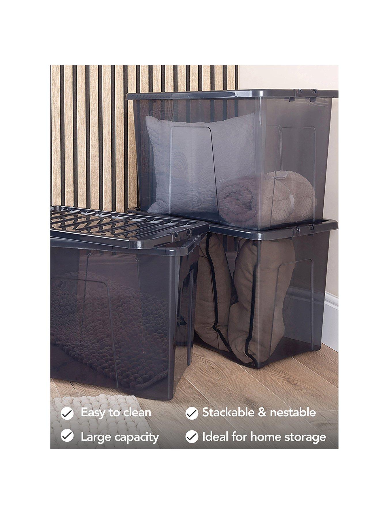 Image 2 of 5 of Wham Set of 3 Plastic Storage Boxes in Black &ndash; 80-litre capacity