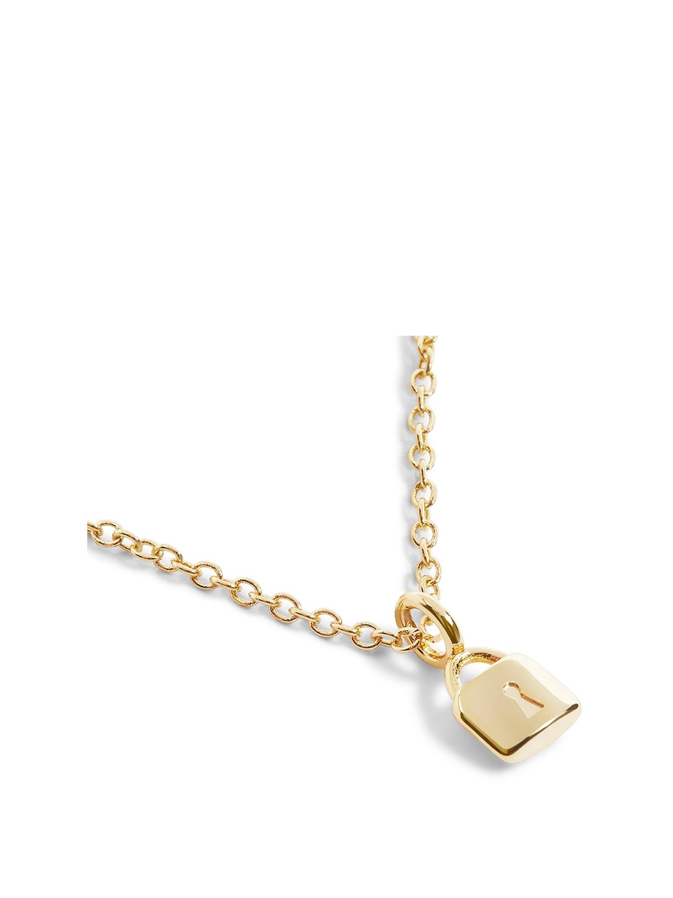 Product photograph of Joma Jewellery Mini Charms Lock Gold Necklace 46cm 5cm Extender from very.co.uk