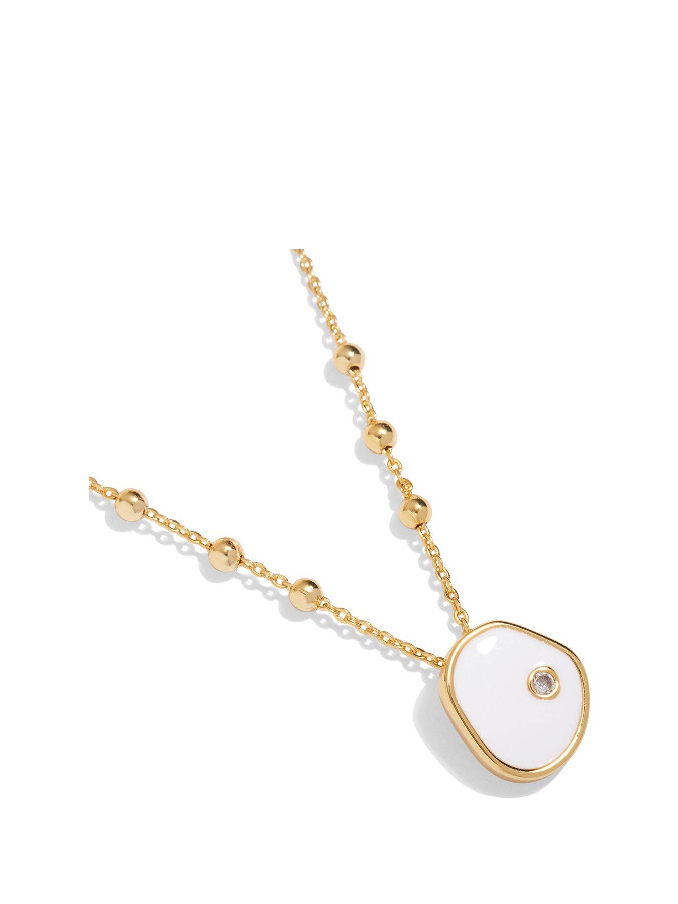 Product photograph of Joma Jewellery Beau White Enamel Gold Cz Necklace 46cm 5cm Extender from very.co.uk