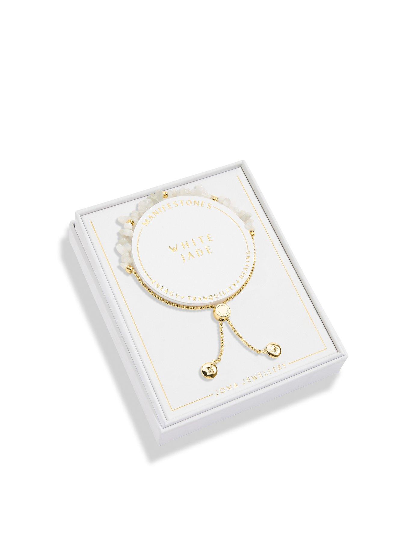 Product photograph of Joma Jewellery Manifestones White Jade Gold Bracelet 24 5cm Adjustable from very.co.uk