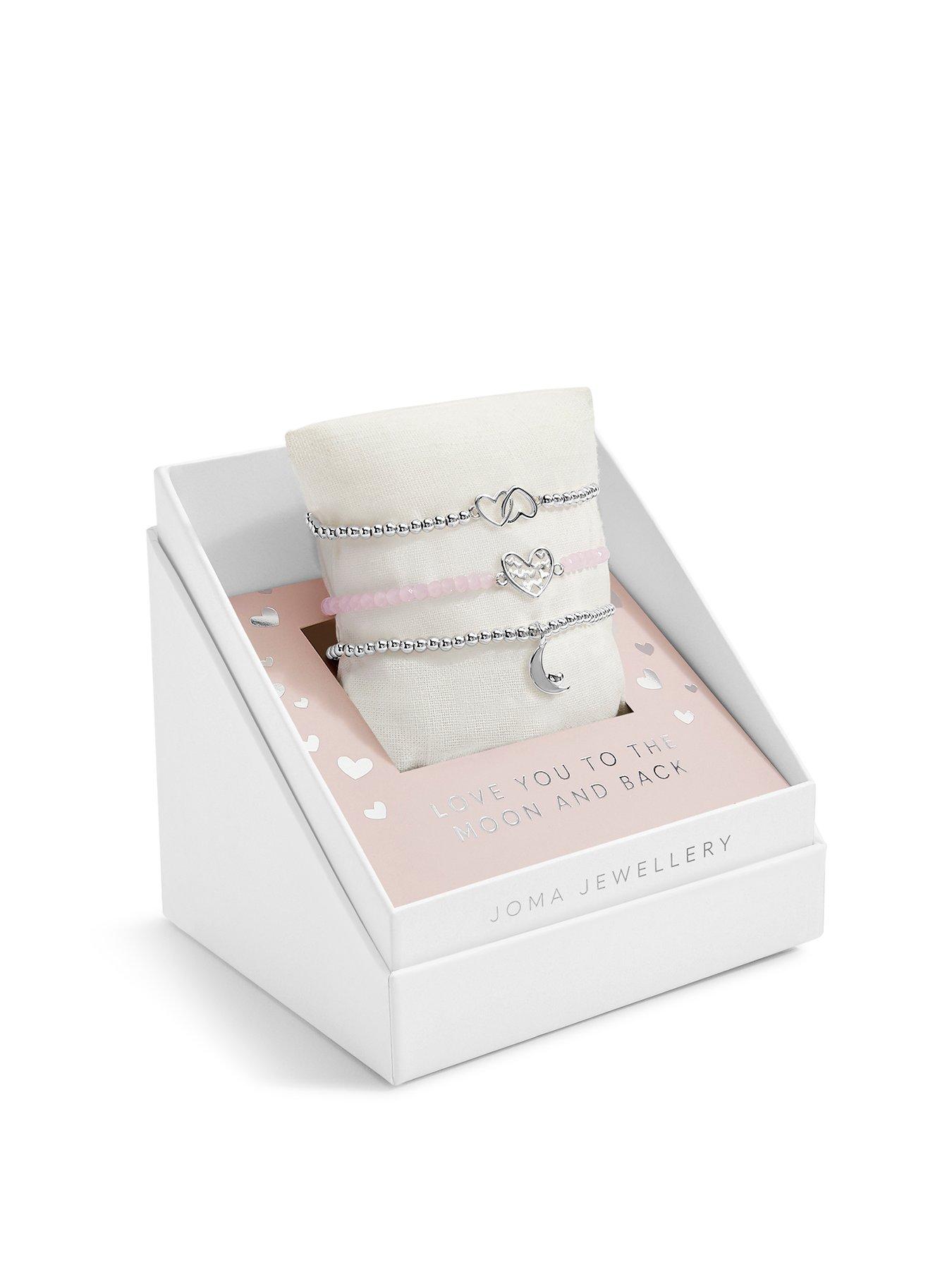 Product photograph of Joma Jewellery Children S Celebrate You Gift Box Love You To The Moon And Back Silver Set Of 3 Bracelets from very.co.uk