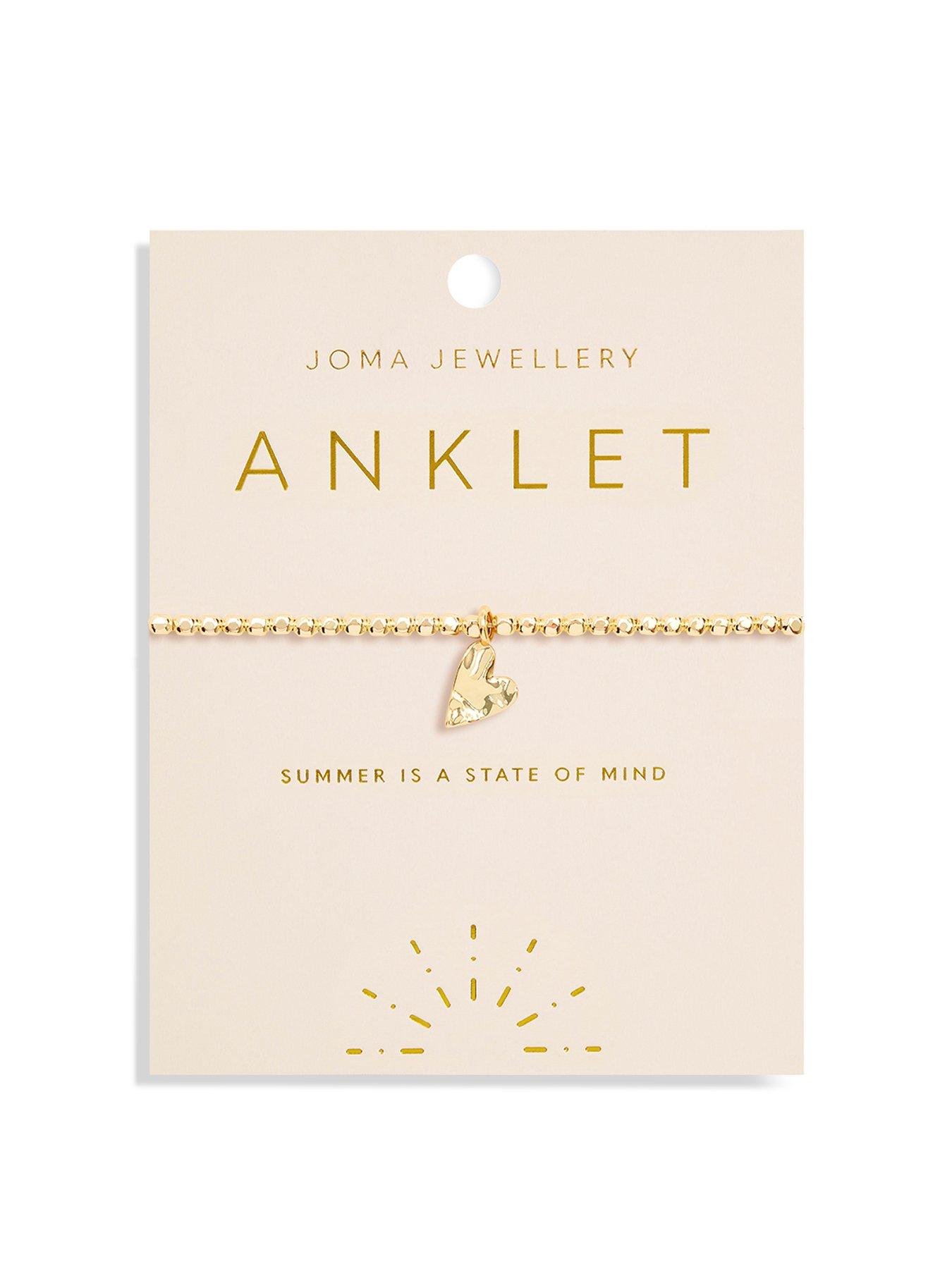 Product photograph of Joma Jewellery Anklet Hammered Heart Gold Anklet 23cm Stretch from very.co.uk