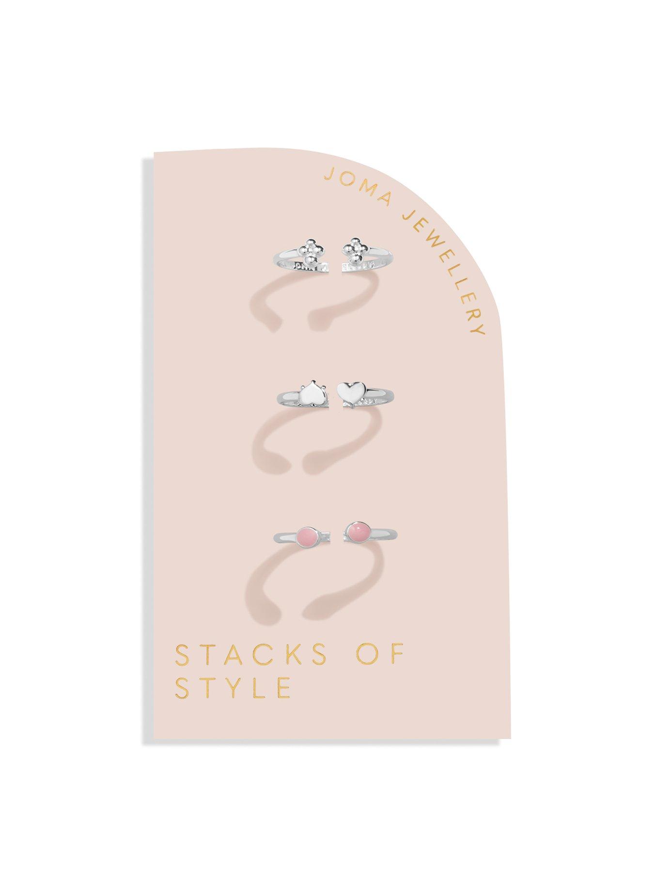 Product photograph of Joma Jewellery Stacks Of Style Pink Enamel Silver Set Of 3 Rings from very.co.uk