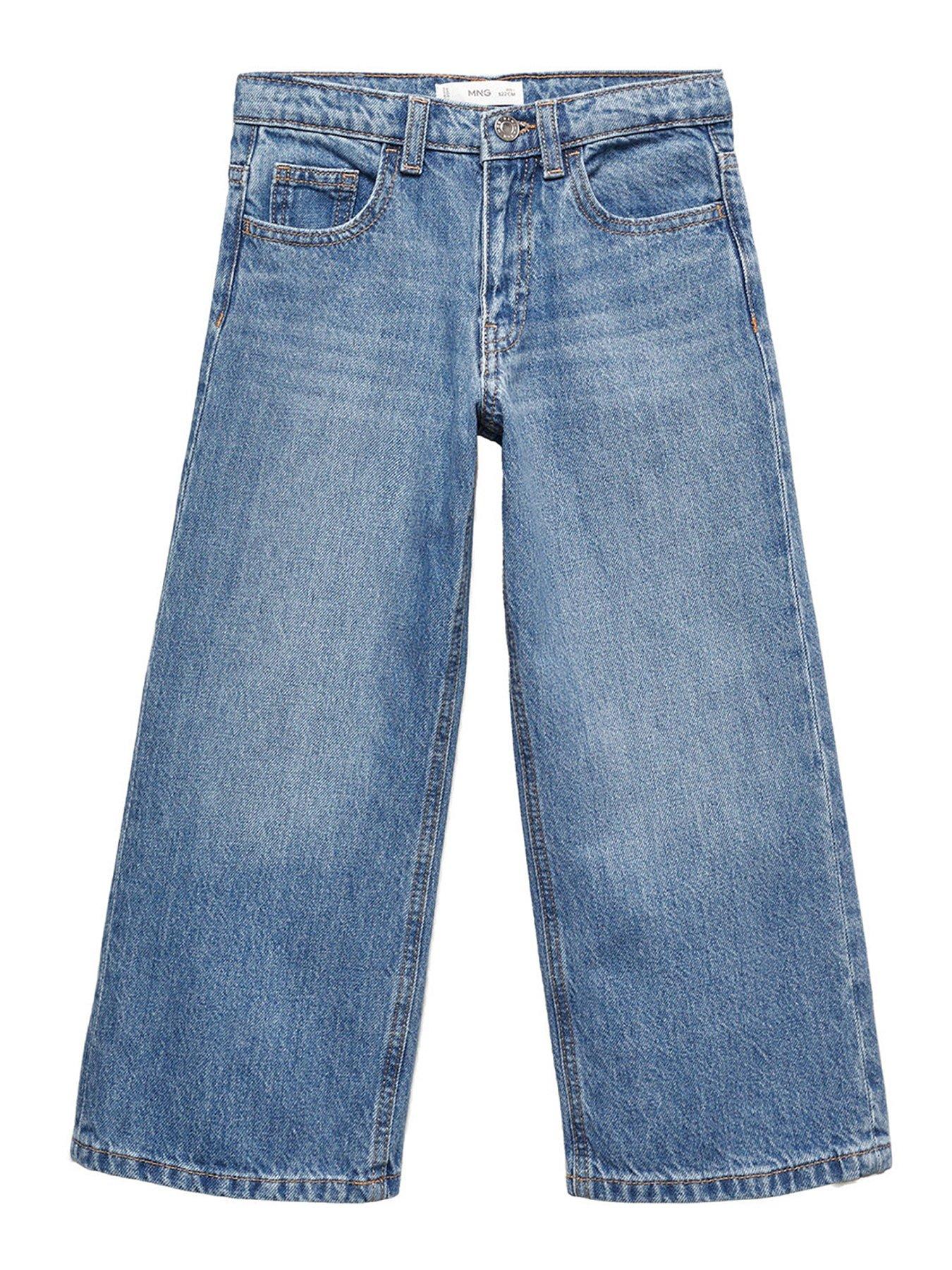 Girl's wide-leg short blue jeans