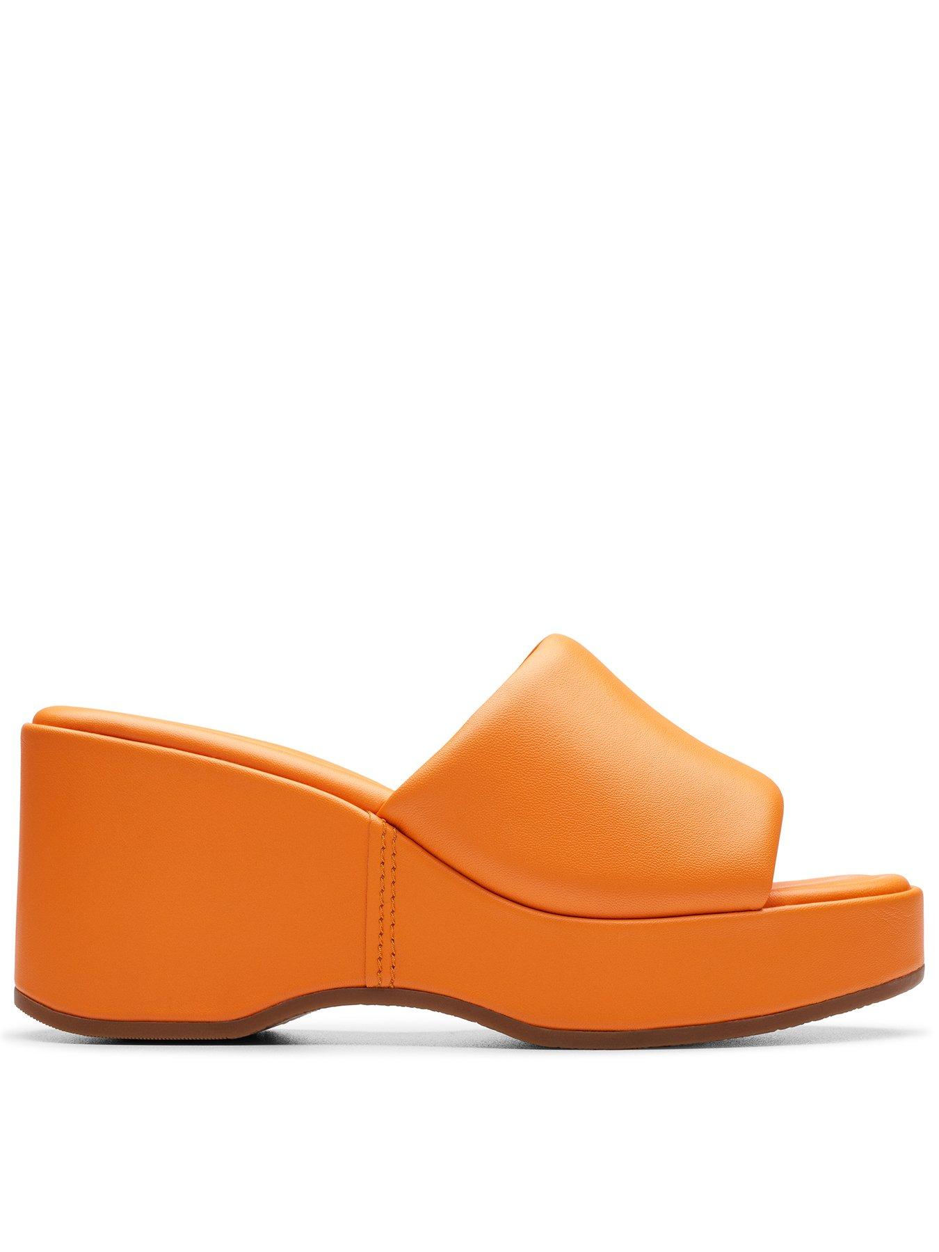 clarks-manon-glide-leather-wedged-sandals-orange