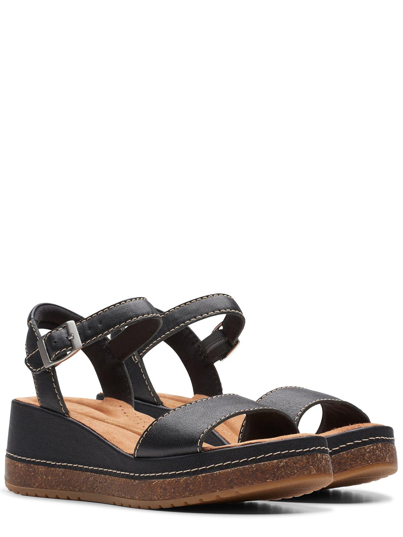 Clarks black sandals clearance wide fit