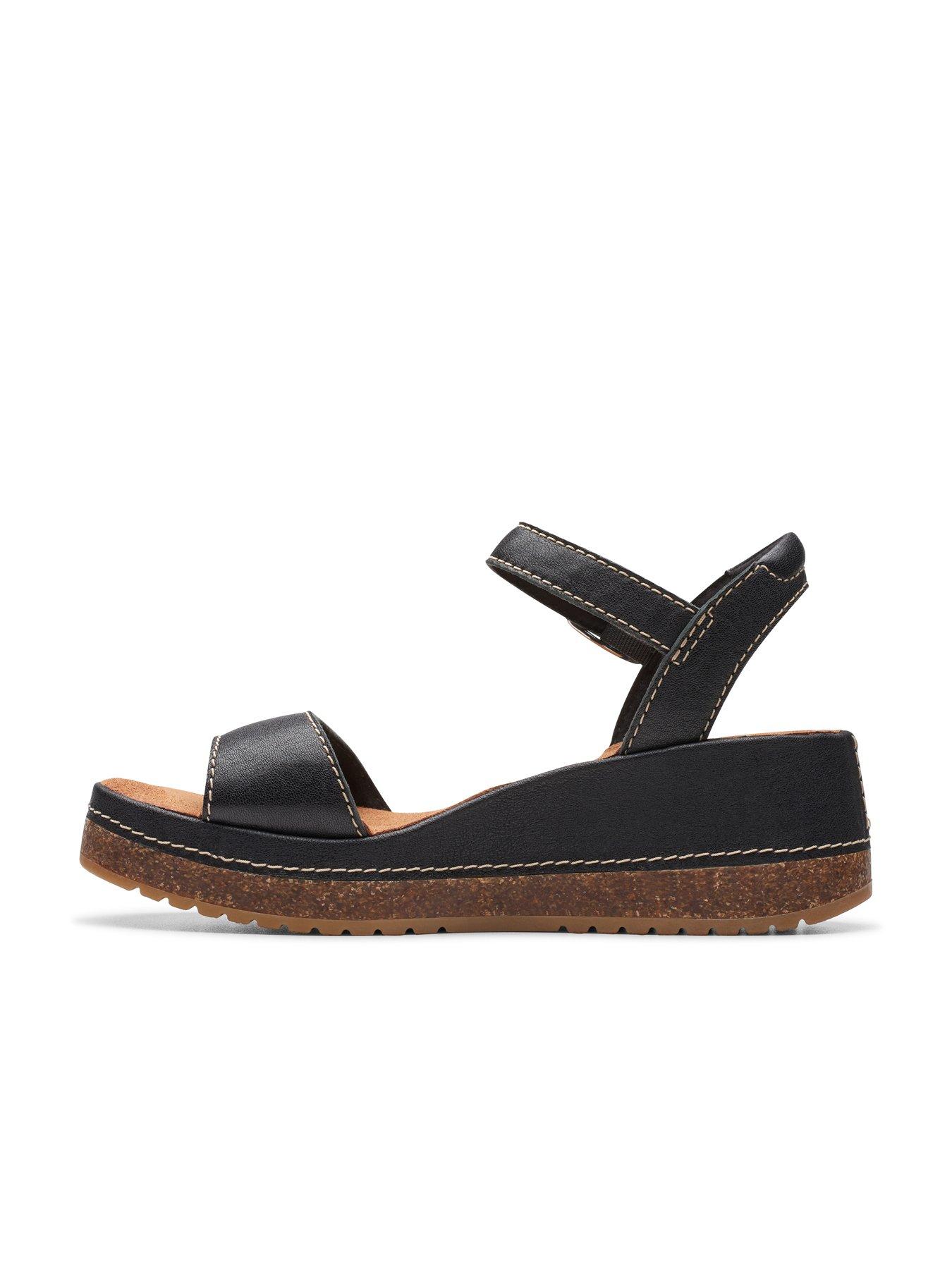 Clarks Kassanda Lily Wide Fitting Leather Wedge Sandals - Black | Very ...