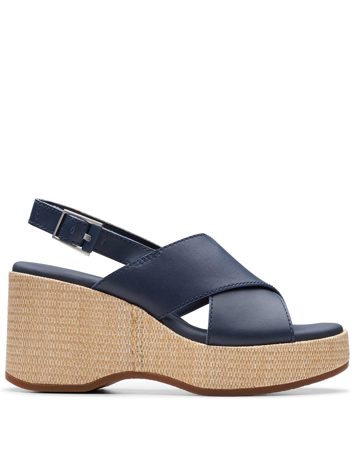 Clarks navy on sale wedge sandals