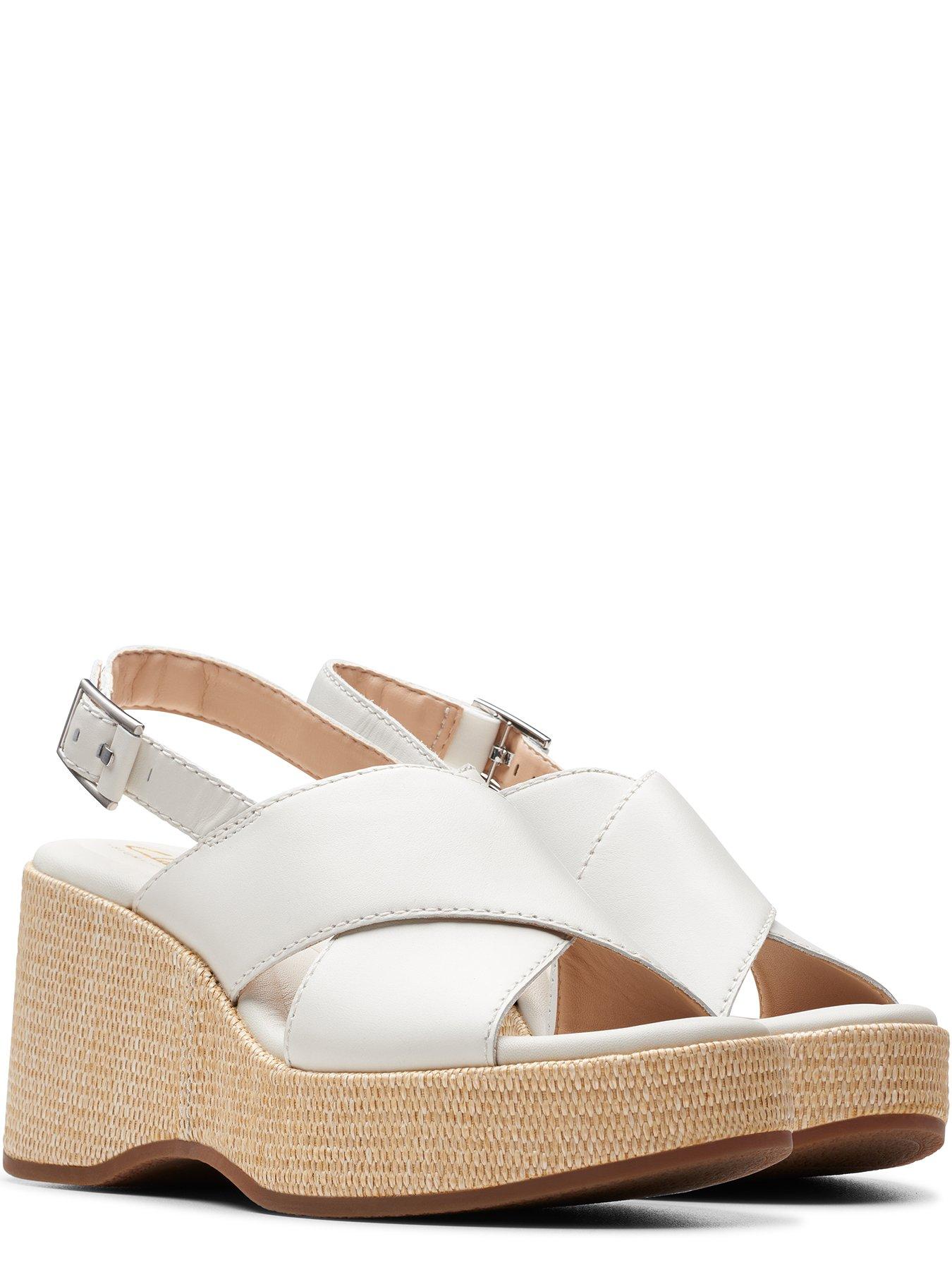 Clarks Manon Wish Leather Cross Front Wedge Sandals - White | Very.co.uk