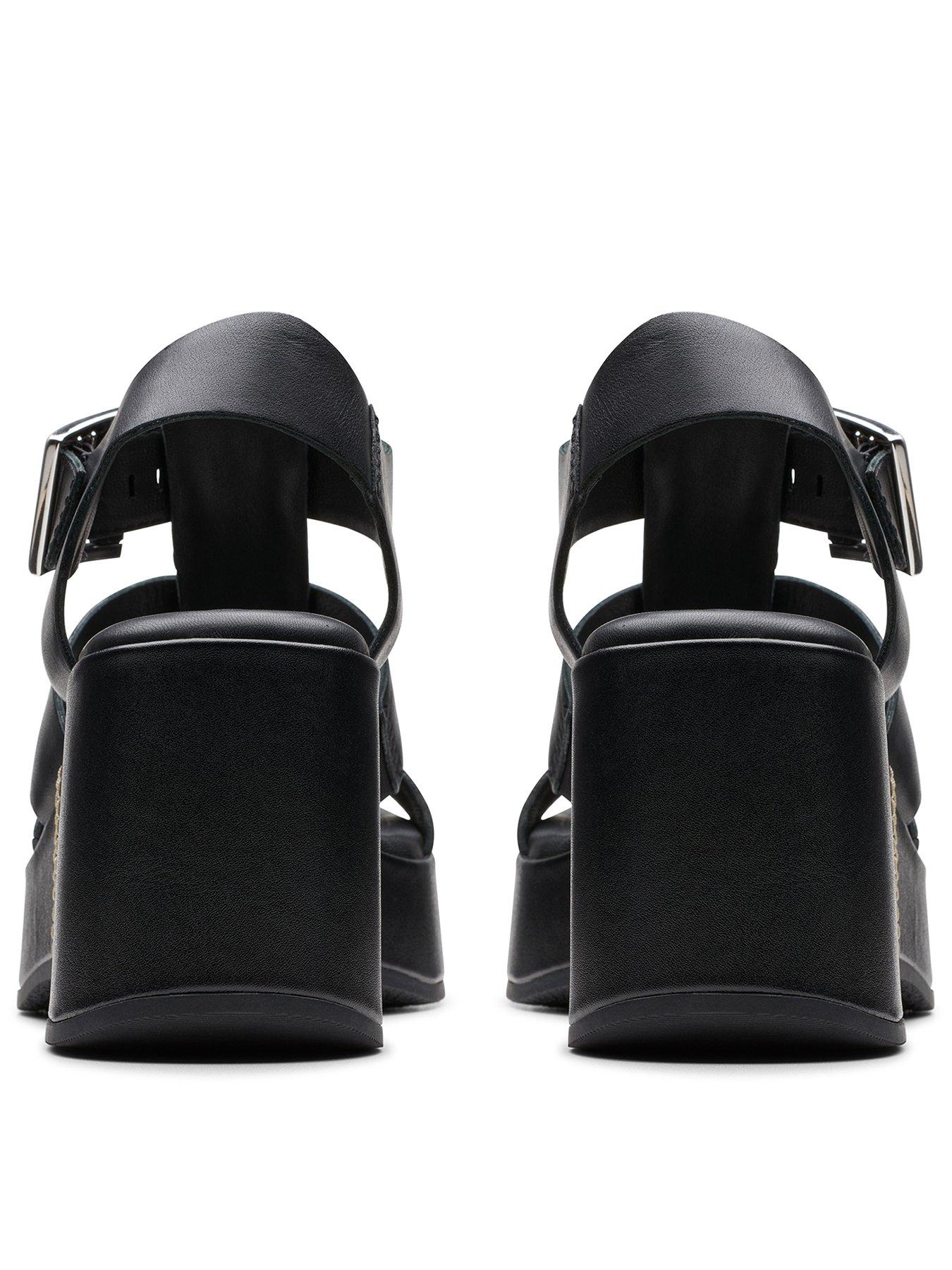 Clarks Manon Cove Leather Chunky Wedge Sandals Black Very
