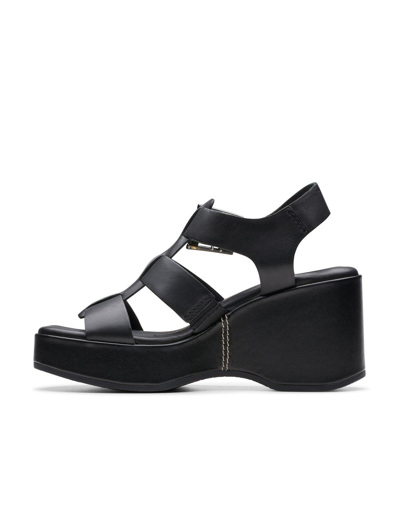 Clarks Manon Cove Leather Chunky Wedge Sandals - Black | Very.co.uk