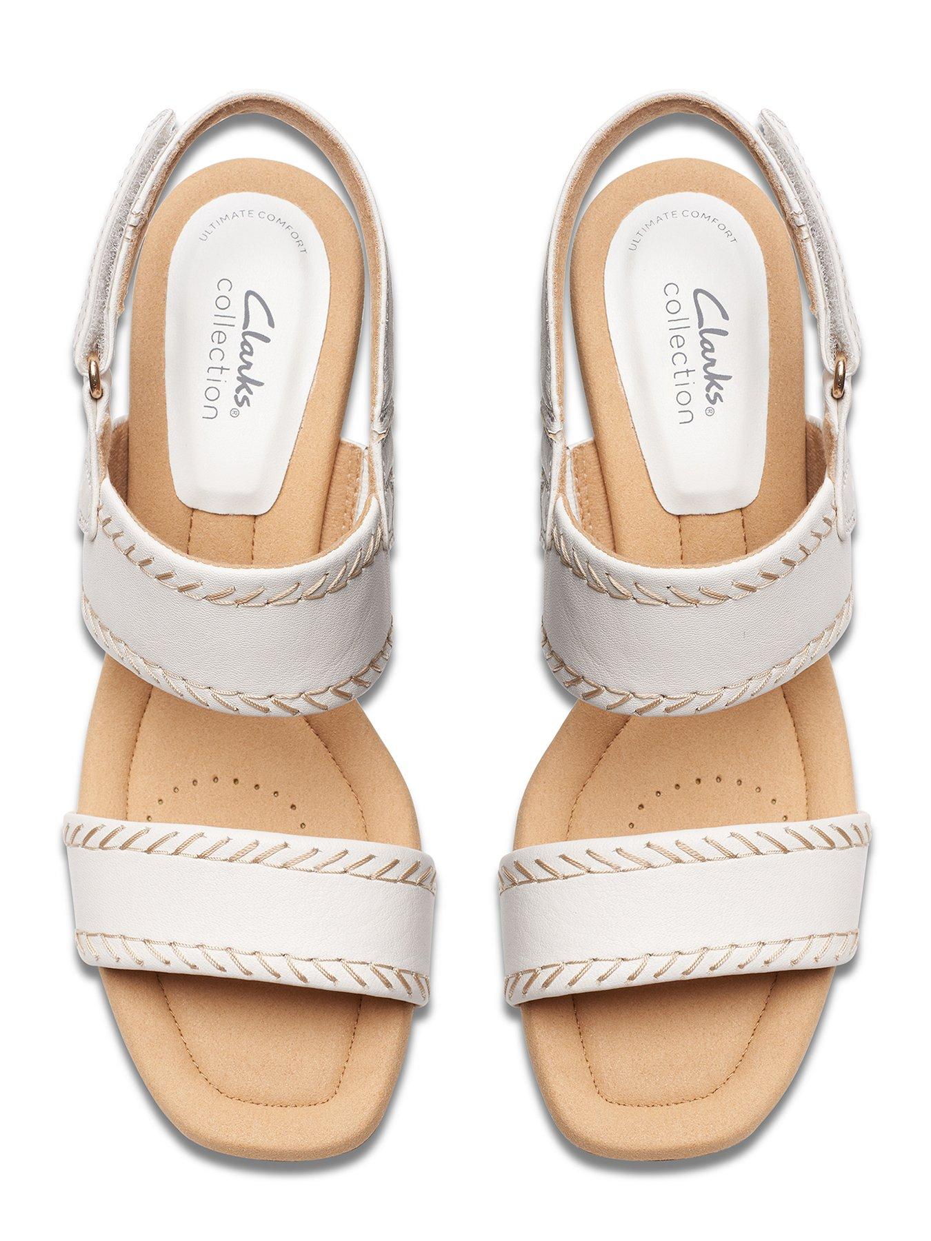 Clarks white leather sandals best sale