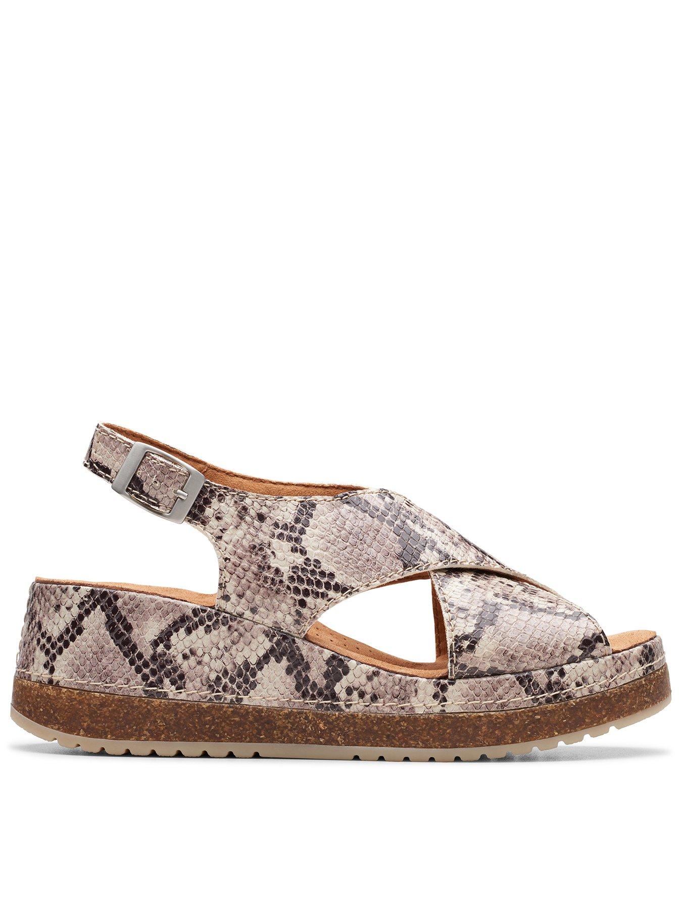 Clarks Kassandra Step Snake Print Cross Front Wedged Sandals Snake Print Very