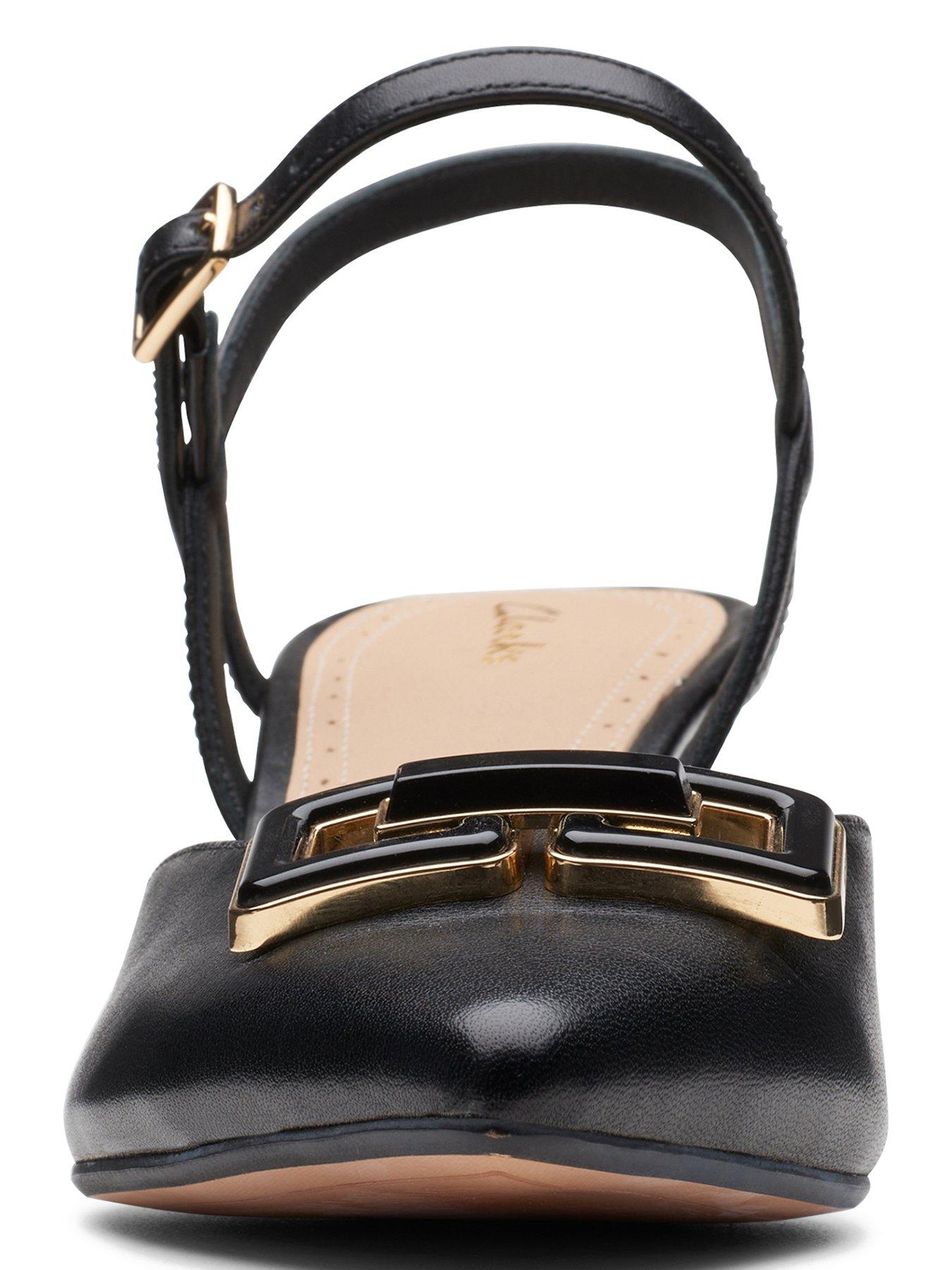 Image 2 of 7 of Clarks Violet55 Ankle Strap Leather Low Heeled Shoes With Trim - Black