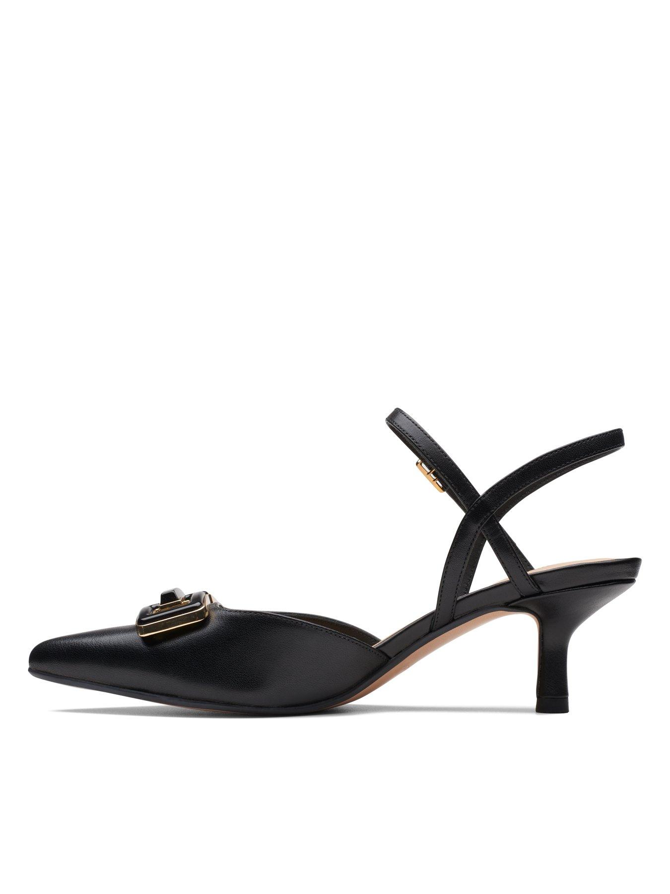 Image 6 of 7 of Clarks Violet55 Ankle Strap Leather Low Heeled Shoes With Trim - Black