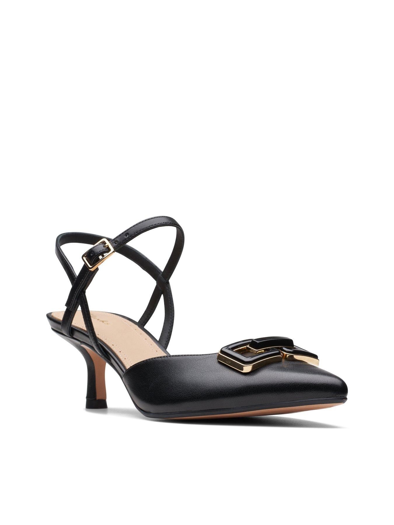 Image 7 of 7 of Clarks Violet55 Ankle Strap Leather Low Heeled Shoes With Trim - Black