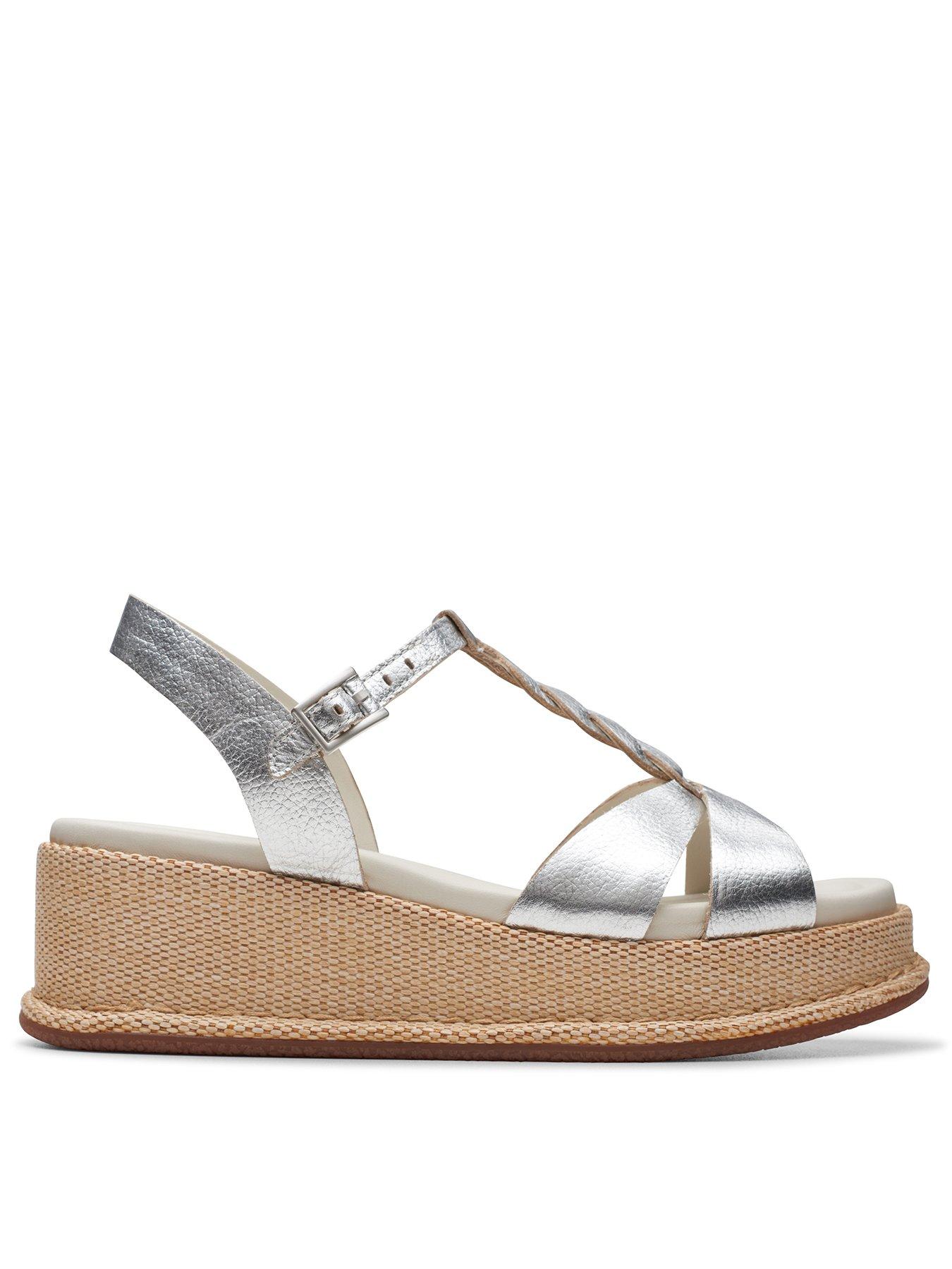 Kimmei Twist Metallic Leather Wedged Sandals Silver