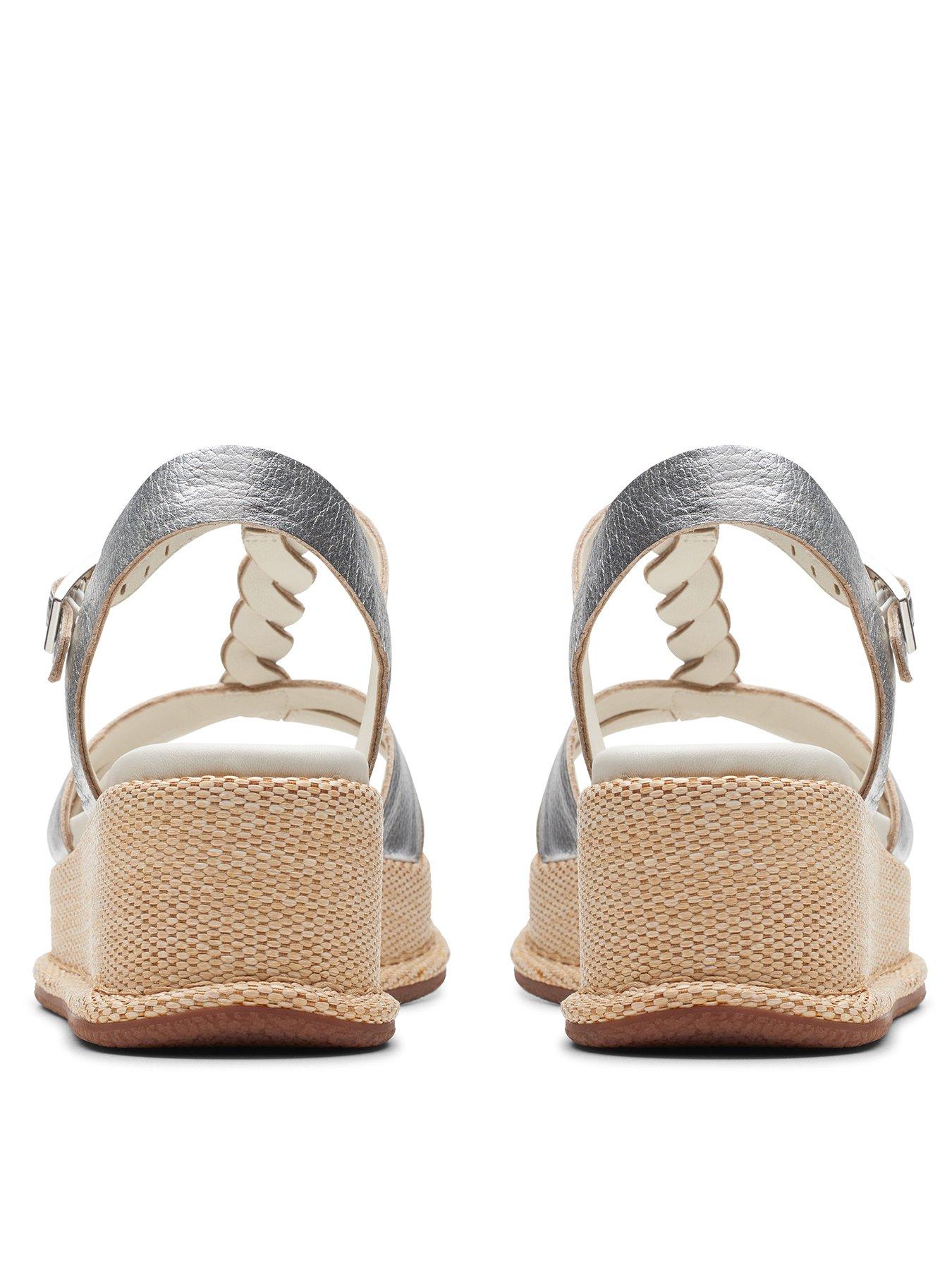 Clarks Kimmei Twist Metallic Leather Wedged Sandals Silver Very