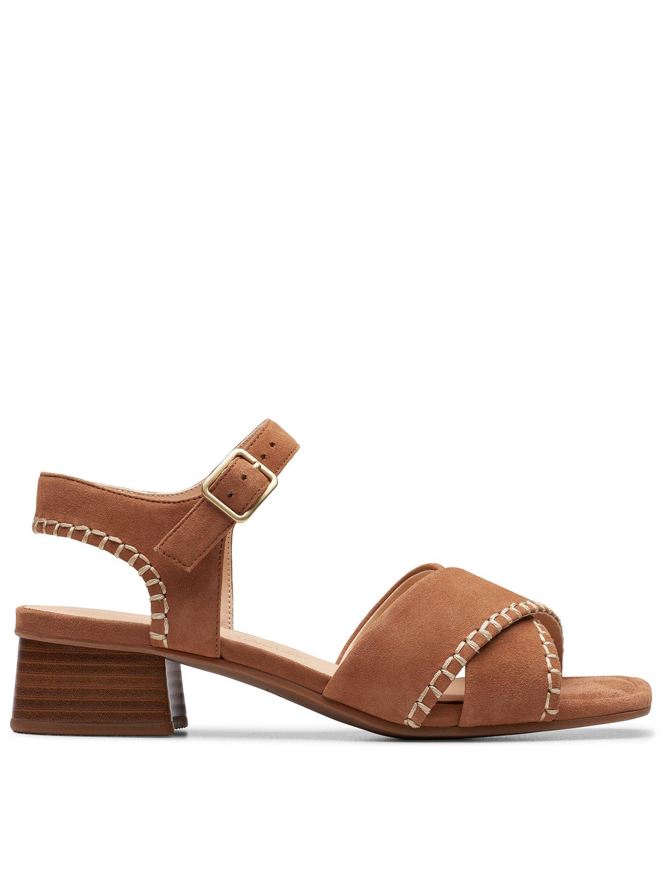 Clarks nubuck leather perforated sales heeled sandals