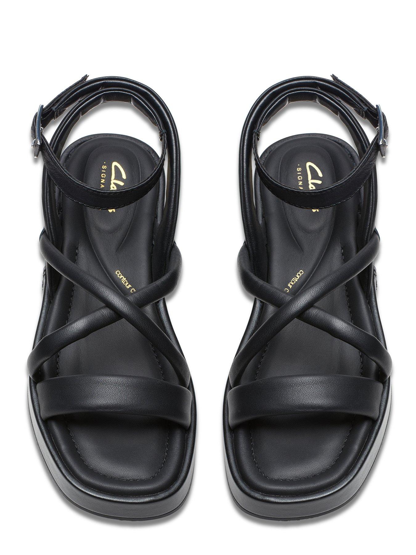 Alda Cross Leather Strappy Sandals Black