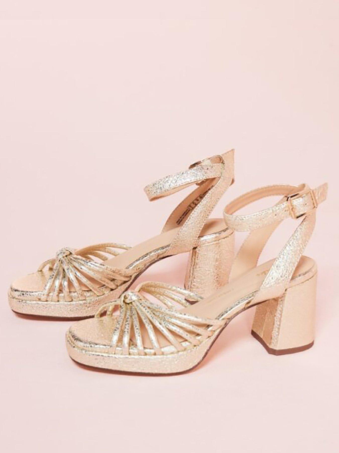 Image 1 of 7 of Clarks Ritzy75 Faye Heeled Satin Platform Sandals - Champagne