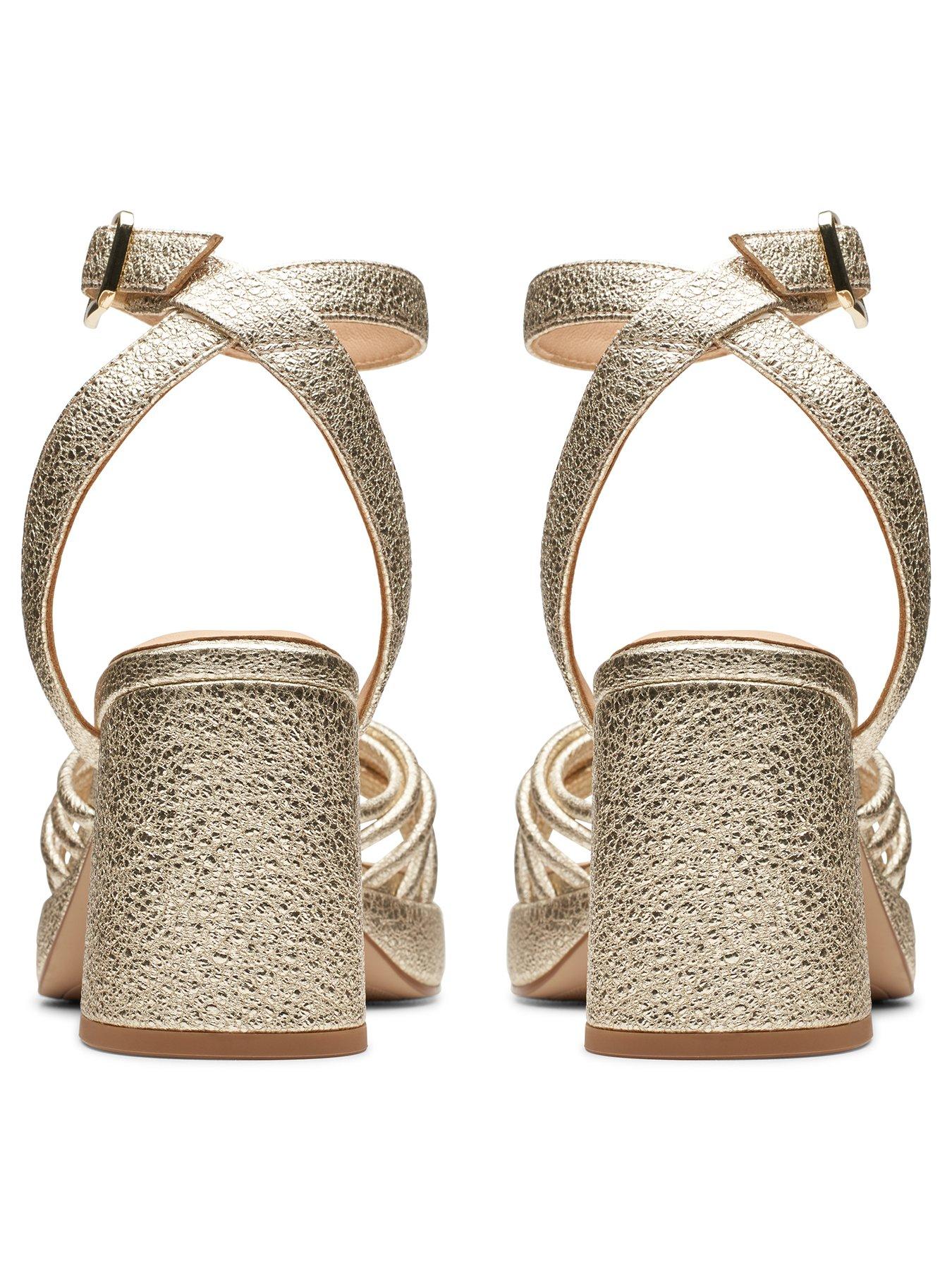 Image 3 of 7 of Clarks Ritzy75 Faye Heeled Satin Platform Sandals - Champagne