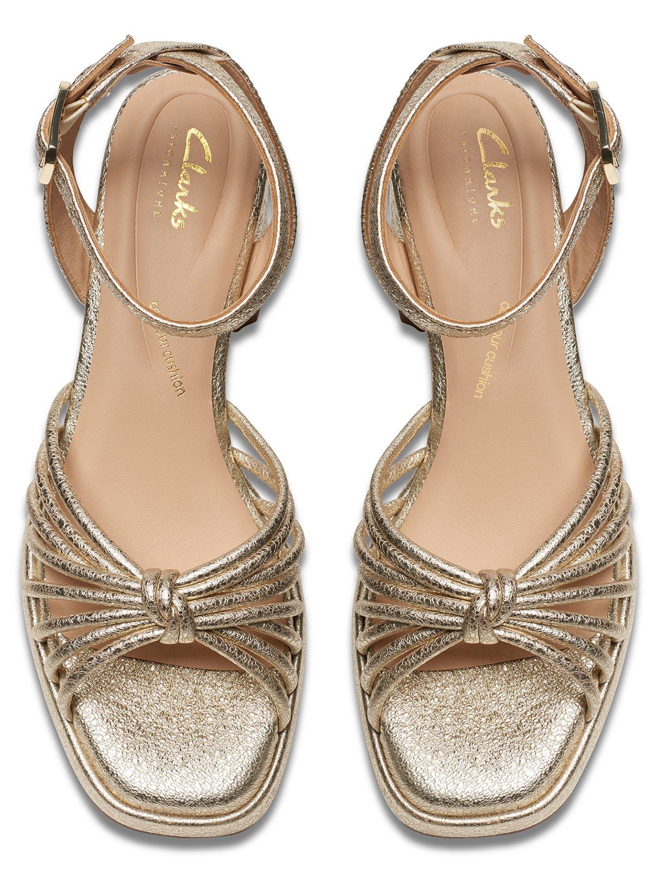 Image 4 of 7 of Clarks Ritzy75 Faye Heeled Satin Platform Sandals - Champagne