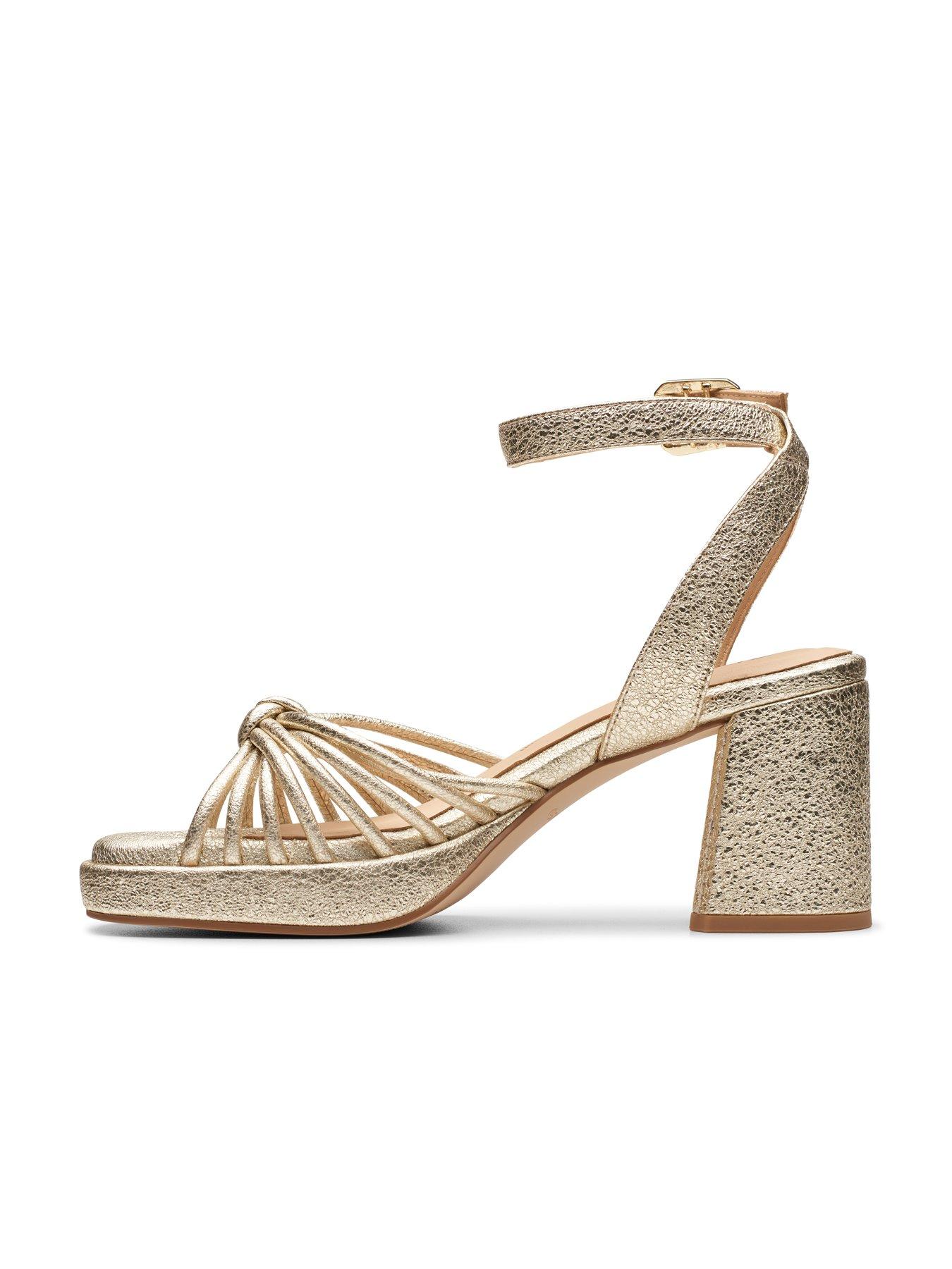 Image 6 of 7 of Clarks Ritzy75 Faye Heeled Satin Platform Sandals - Champagne