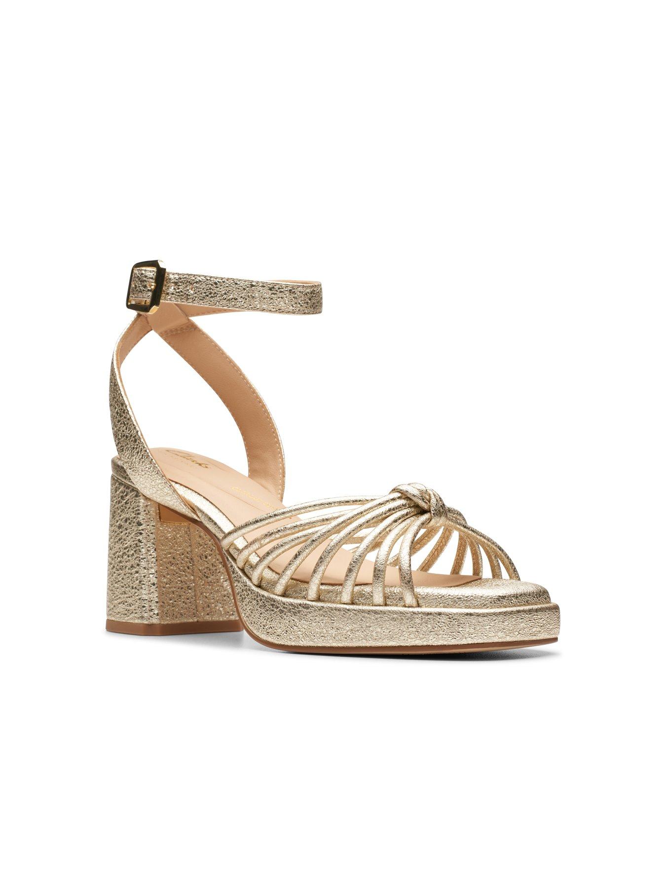 Image 7 of 7 of Clarks Ritzy75 Faye Heeled Satin Platform Sandals - Champagne