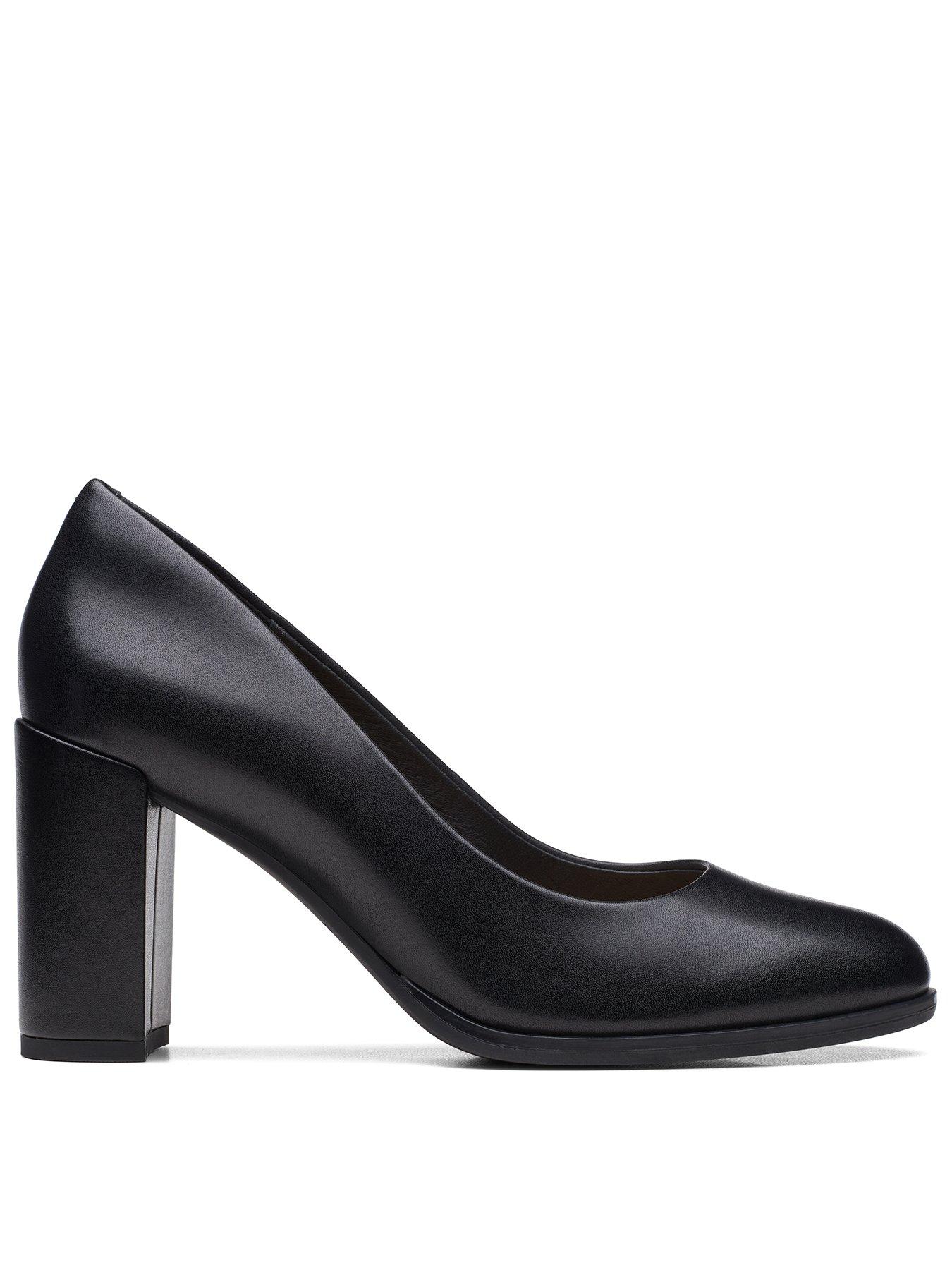 Clarks Freva85 Leather High Heeled Wide Fitting Court Shoe Black Very