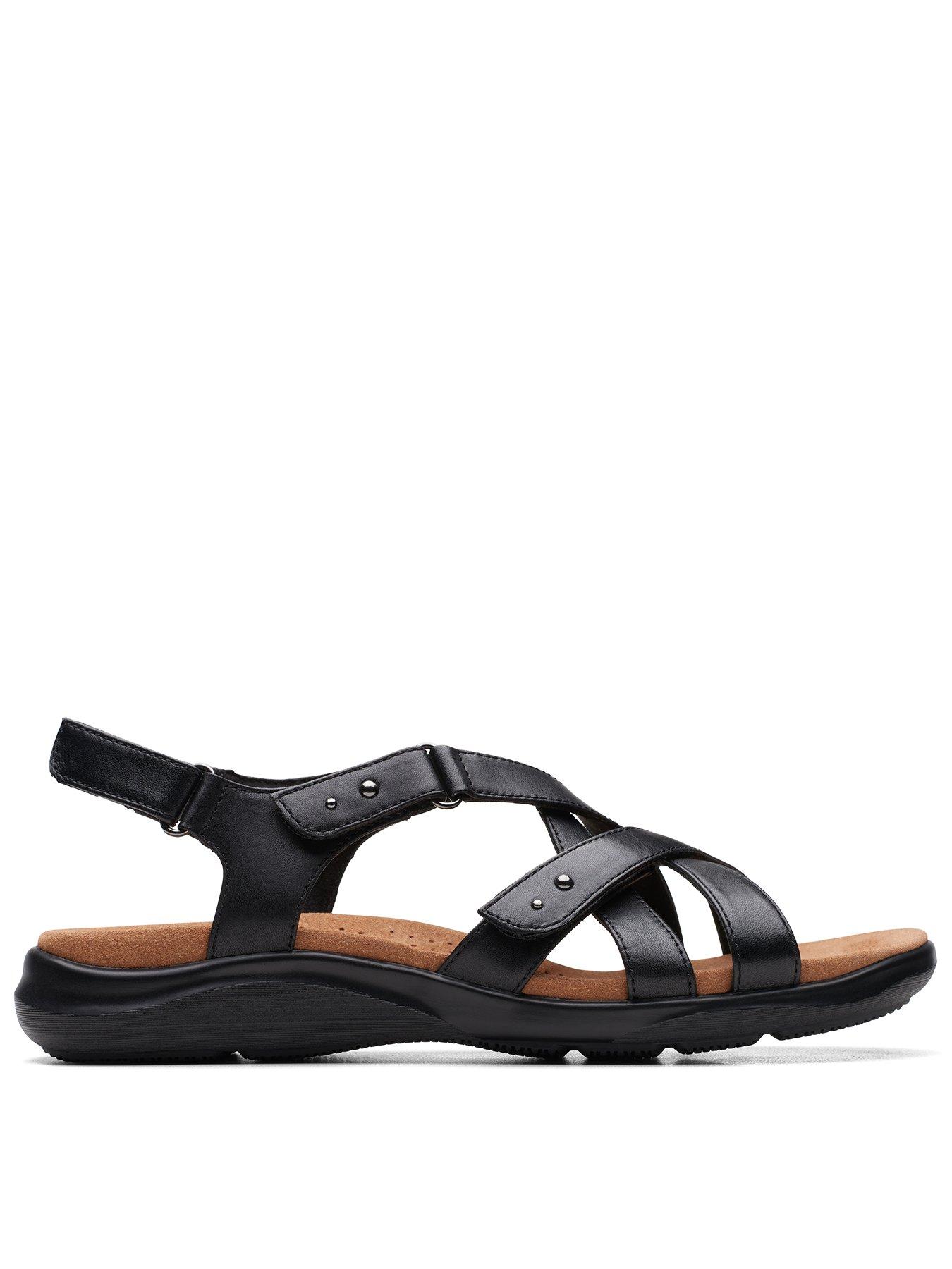 Clarks Kitly Go Flat Leather Strappy Sandals Black Very