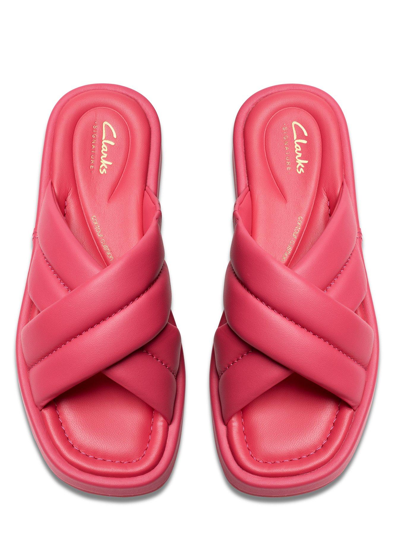 Alda Glide Leather Sliders Bright Pink