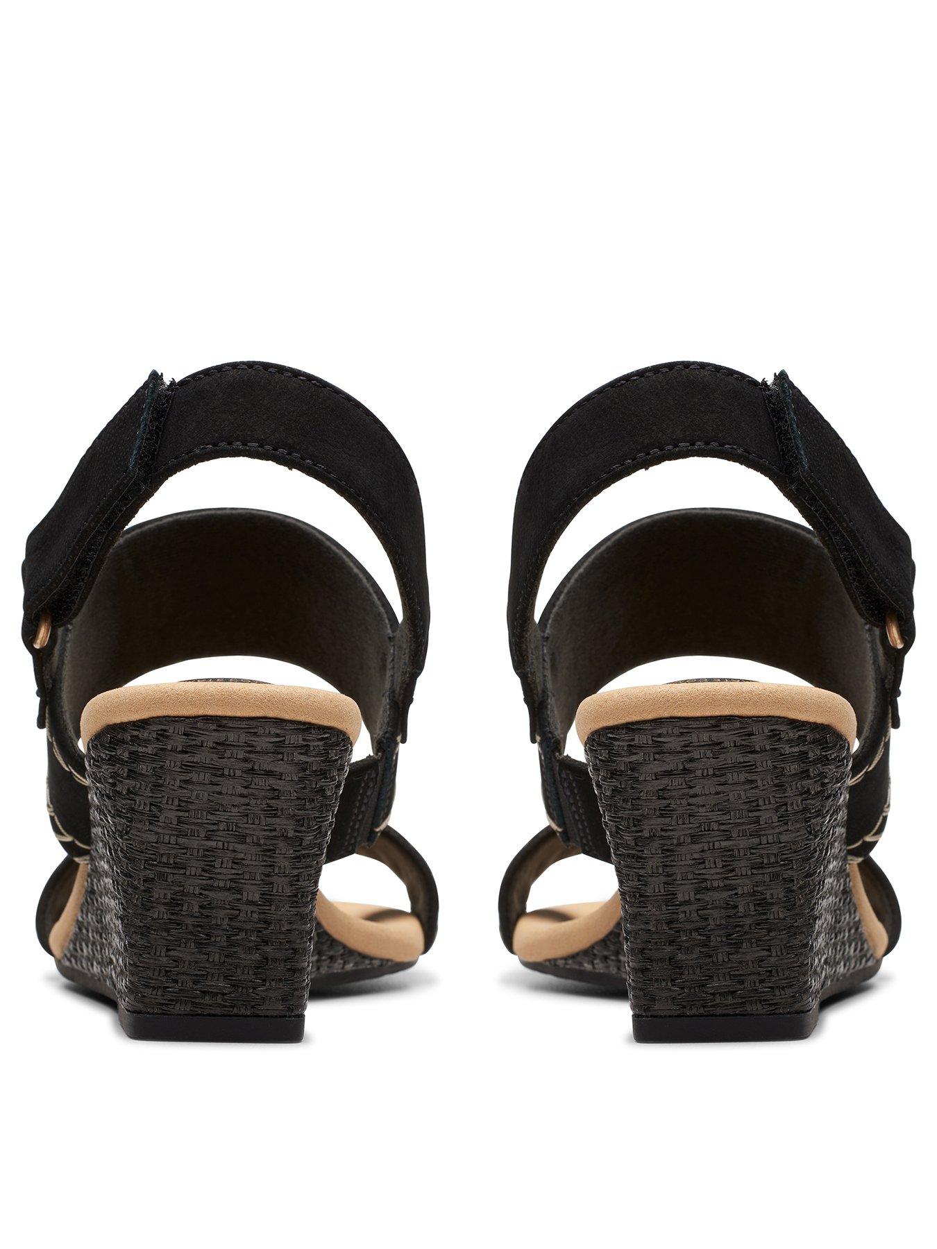 Kyarra Rose Leather Wedged Heel Sandals Black