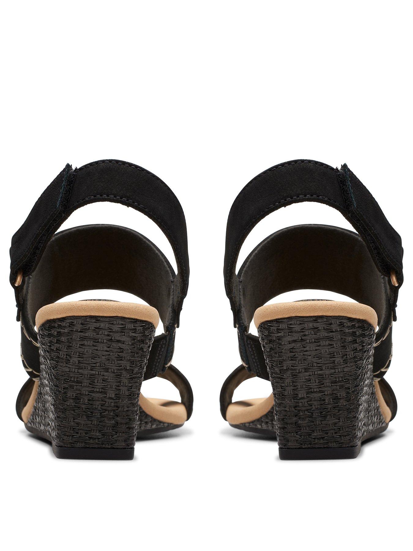 Clarks Kyarra Rose Leather Wedged Heel Sandals - Black | Very.co.uk