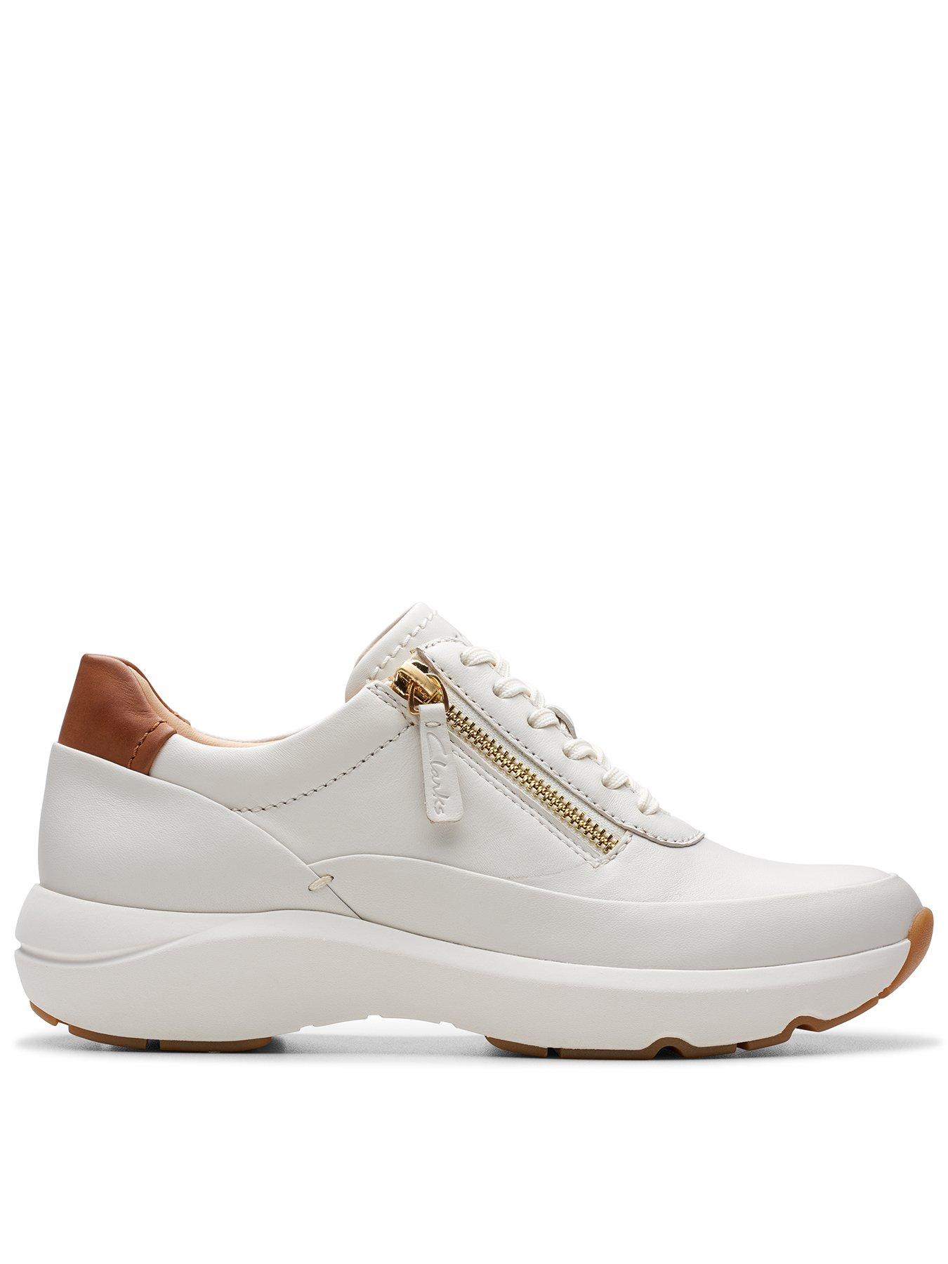 Clarks Tivoli Side Zip Leather Lace Detail Trainers White Very