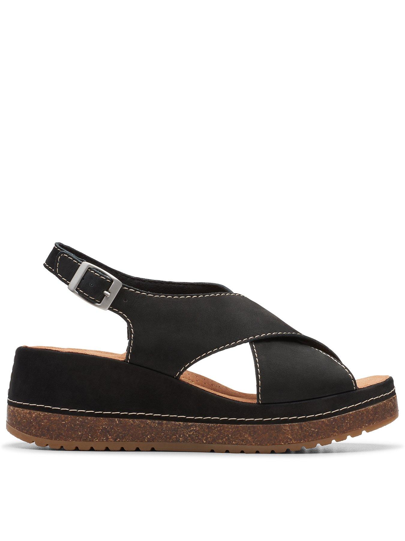 Kassanda Step Cross Front Nubuck Wedged Sandals Black