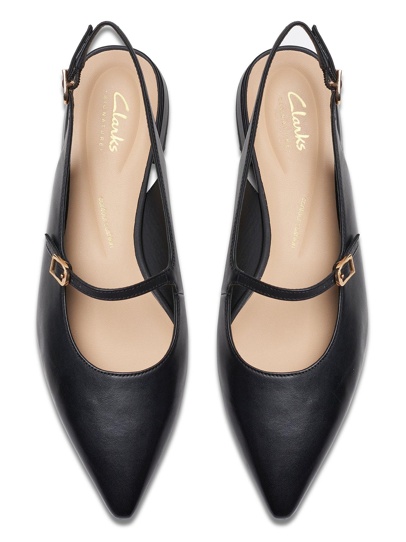 Clarks Sensa 15 Shine Sling Back Leather Pointed Ballerinas - Black ...